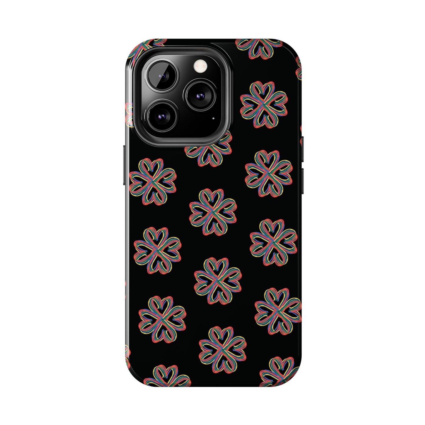 Tough Phone Cases, Floral Phone Cover, Protective Floral Case, Colorful Phone Shell, Black Phone Case, Wireless Charging