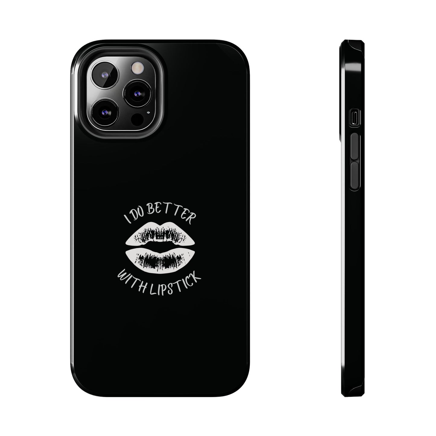 Glamorous Lipstick Tough Phone Cases - Empowered Gifts, Sassy Wireless Charging Cover, Fun Lips Samsung & iPhone Cases, Black Design
