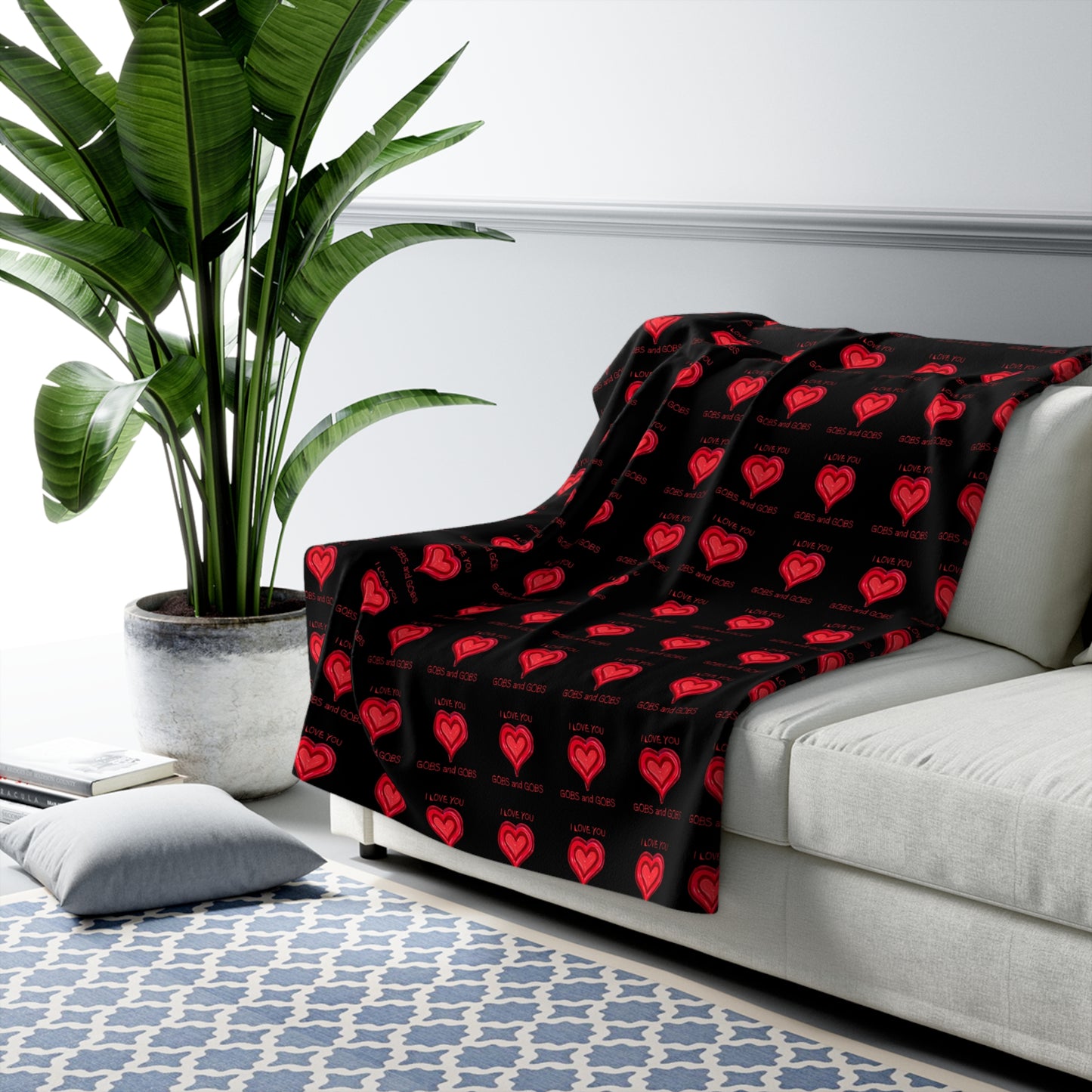 Black Hearts Sherpa Fleece Blanket, I Love You Gobs and Gobs, Cozy Warm Throw, Valentine's Day Gift, Home Decor Accent, Bedding Accessories