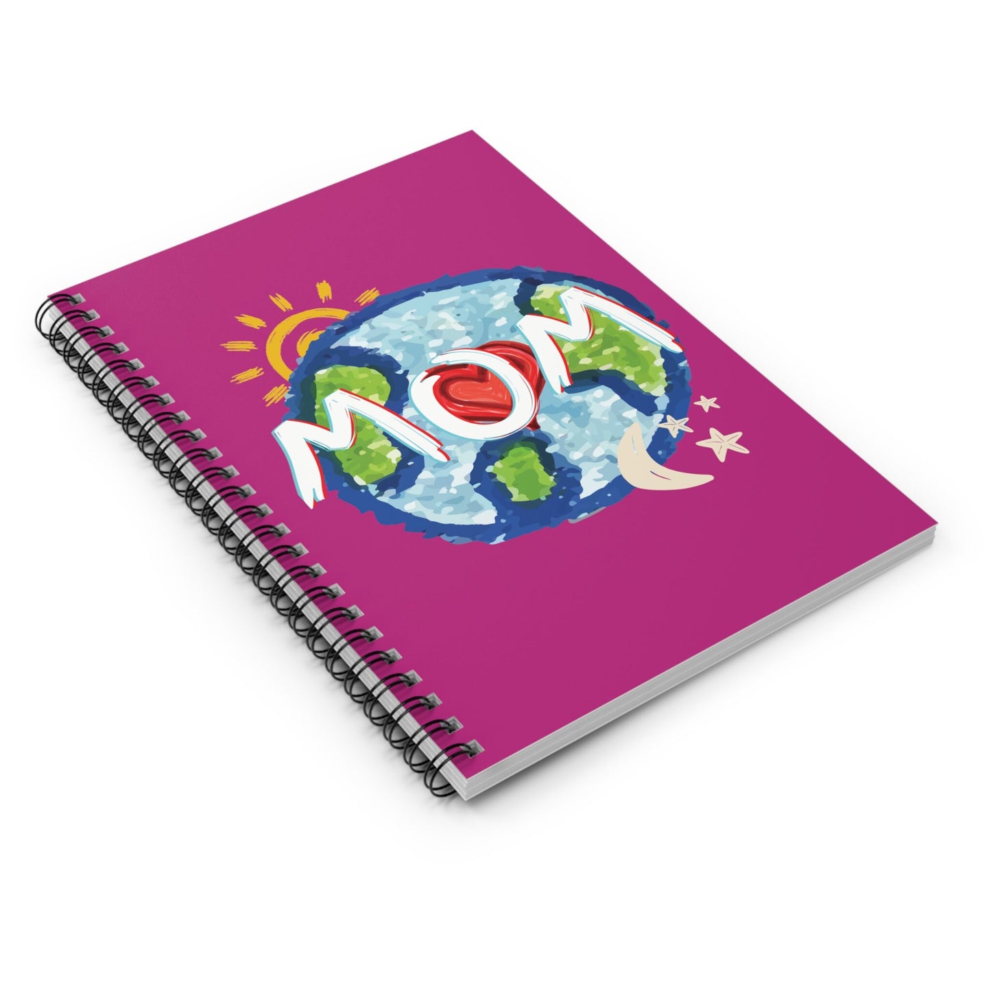 MOM Pink Spiral Notebook, Ruled Line, Whole World, Sun, Moon & Stars, Heart, Love, Mothers Day, Gifts for Women, Writing, Journal, Paper