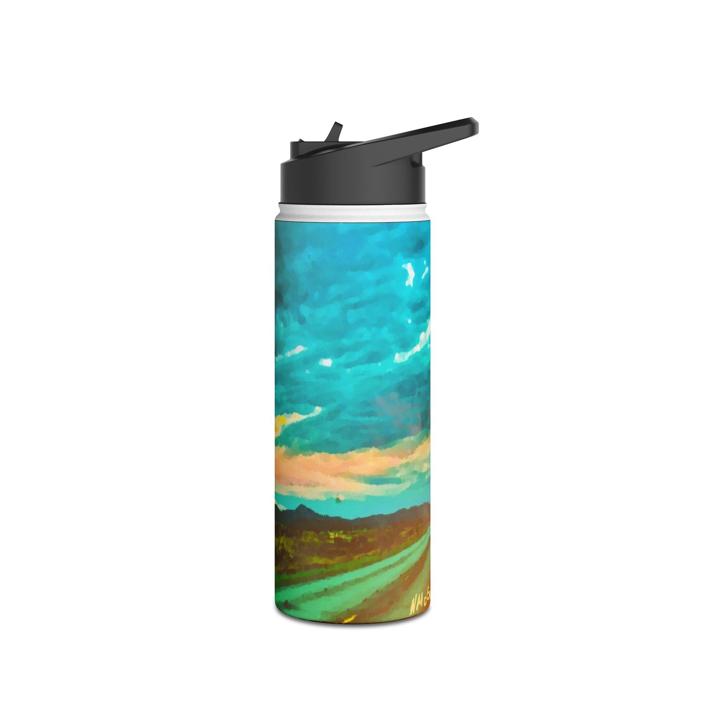 Wyoming Landscape Stainless Steel Water Bottle, Nature, America, Western, Artwork, Mountains, Gift, Sky, Colorful, Clouds, Sunset, Travel