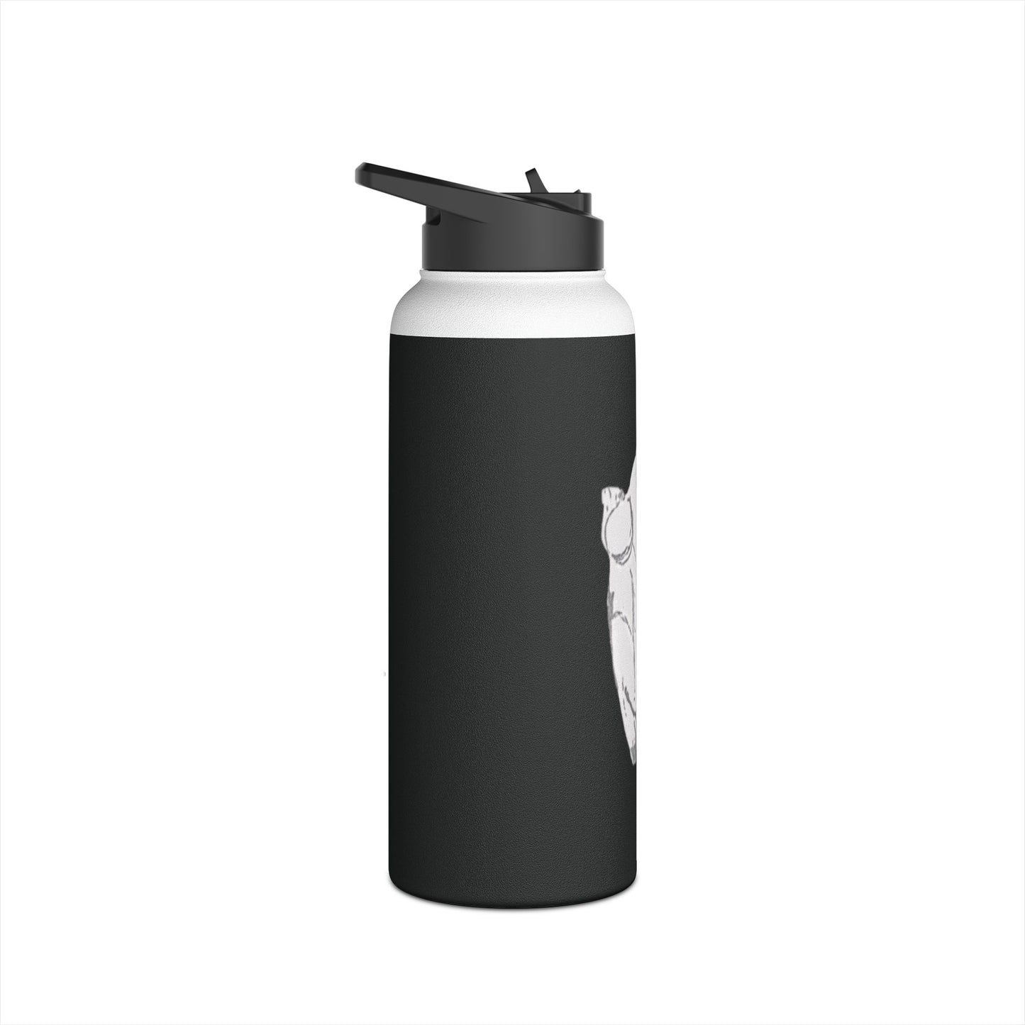 White Frog Black Stainless Steel Water Bottle, Animals, Amphibians, Nature, Exercise, Eco Friendly, Gender Neutral, Men, Women, Kids, Gifts