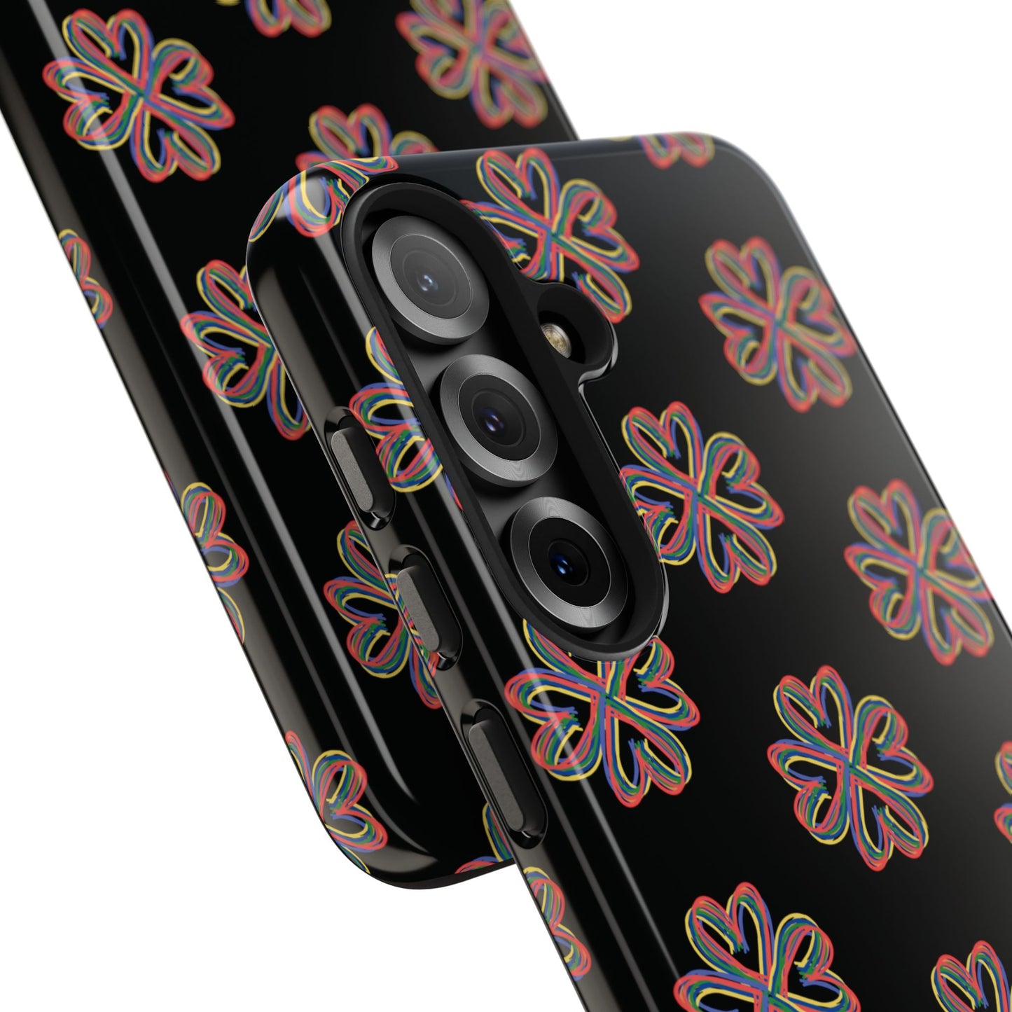 Tough Phone Cases, Floral Phone Cover, Protective Floral Case, Colorful Phone Shell, Black Phone Case, Wireless Charging