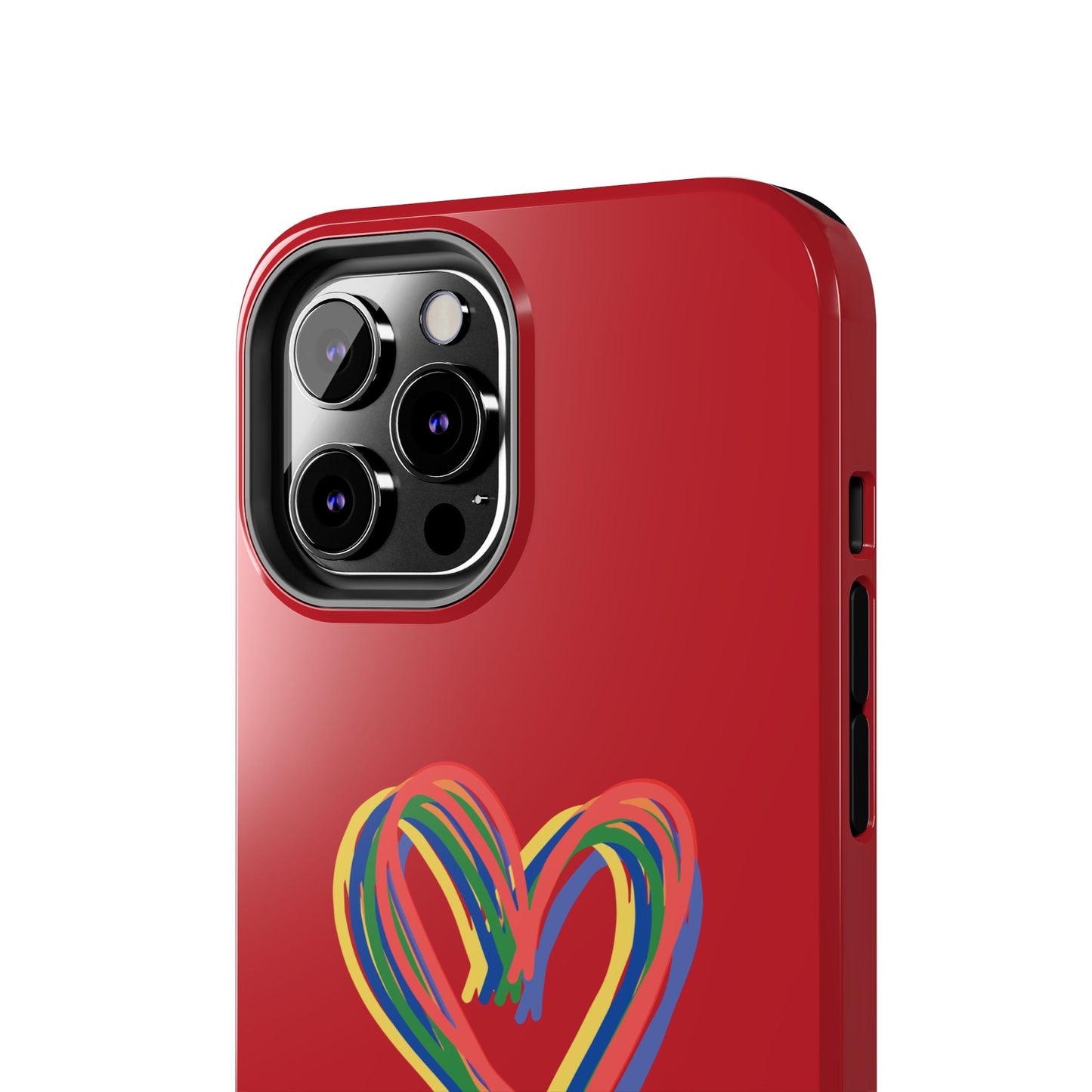 Rainbow Hearts Tough Phone Case, Red Phone Cover, Smartphone Case, Heart Pattern Phone Shell, Phone Hard Case, Colorful, Wireless Charging