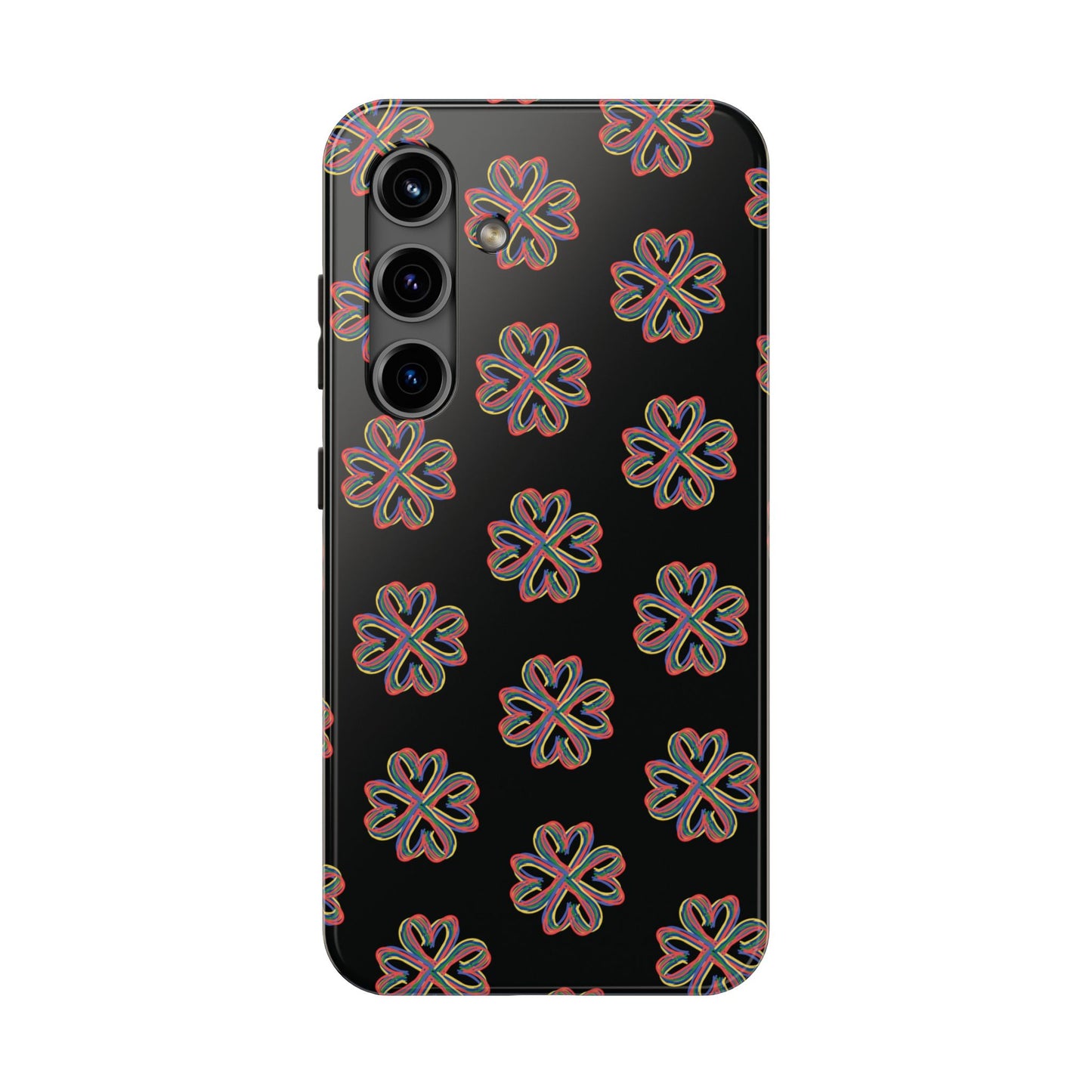 Tough Phone Cases, Floral Phone Cover, Protective Floral Case, Colorful Phone Shell, Black Phone Case, Wireless Charging