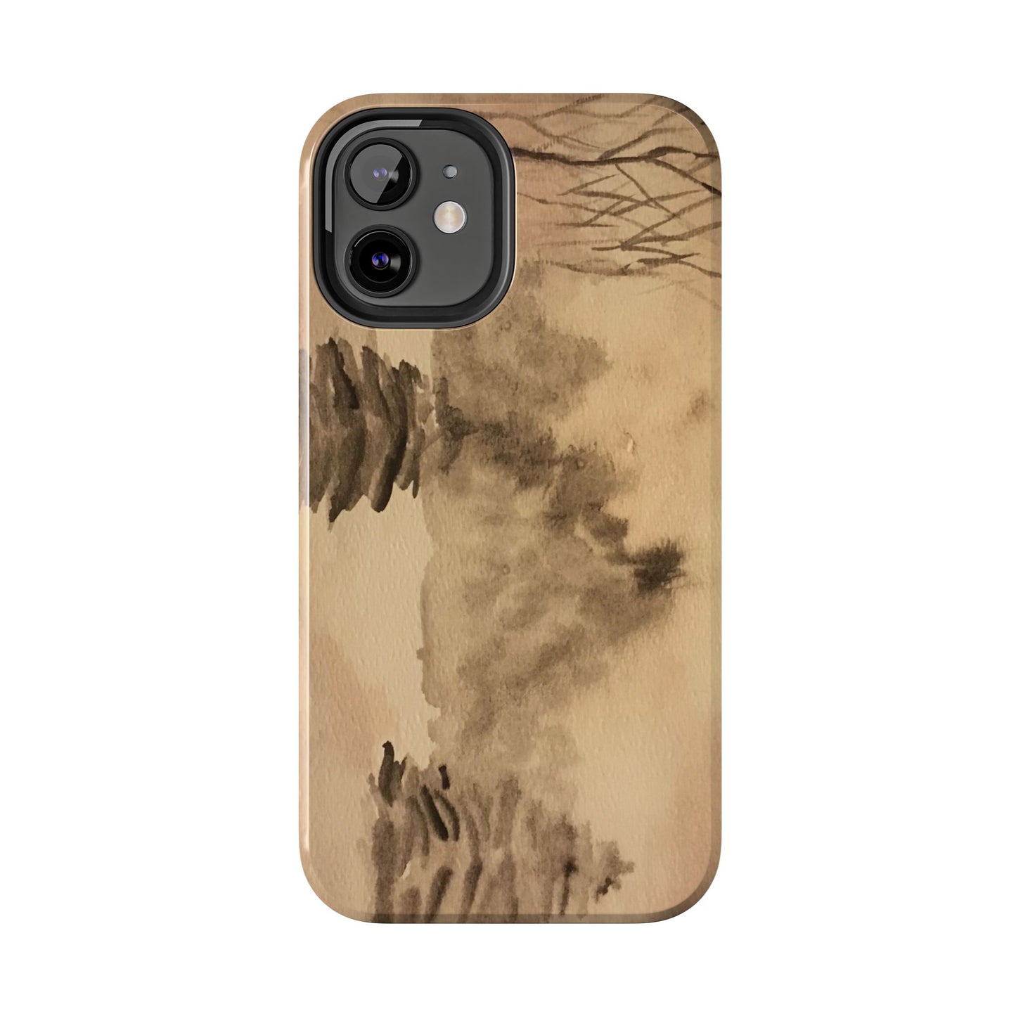Winter Scene Tough Phone Cases, iPhone & Samsung cases, wireless charging, pine trees, snow, original watercolor artwork, gifts, Christmas