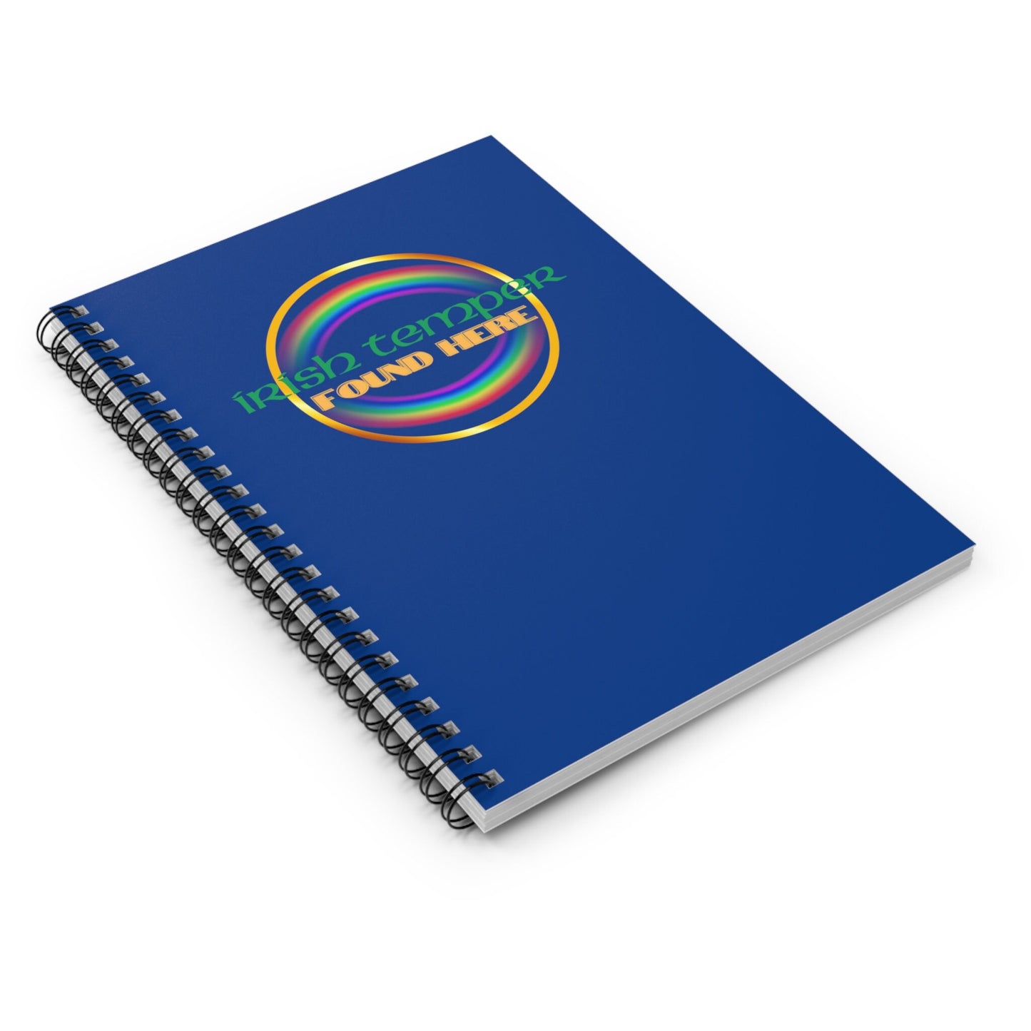 Irish Temper Found Here Blue Spiral Notebook, Ruled Line, rainbow, gender neutral, journal, gift, teens, adults, kids, friends, St Patricks