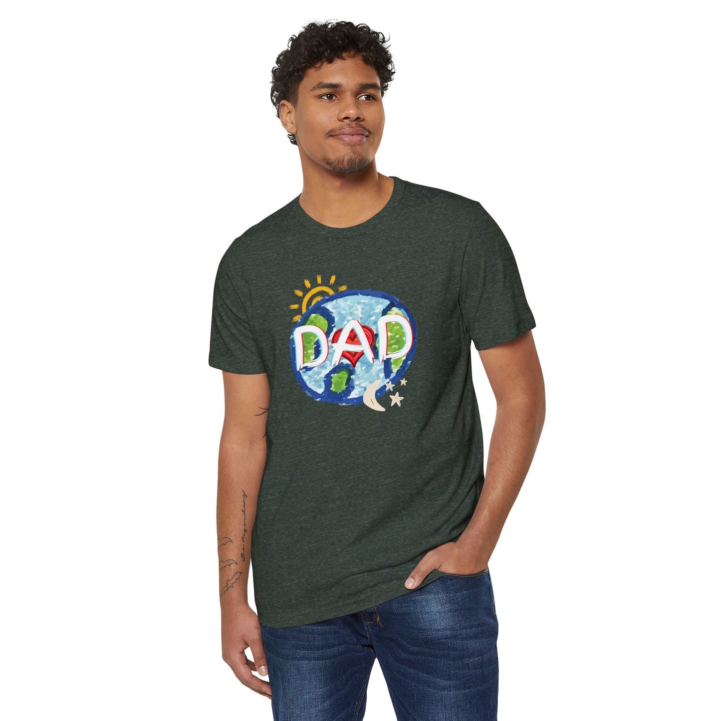 Dad Whole World Sun Moon Stars Heart Unisex Recycled Organic T-Shirt, Father's Day Gift, Family Matching Outfit, Eco-Friendly Tee, Unique