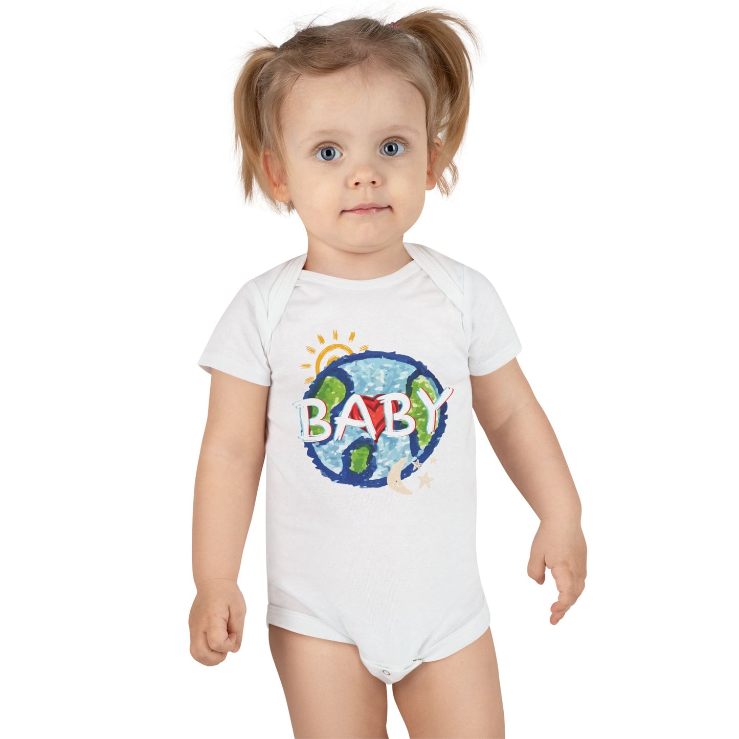 BABY Whole World Sun Moon Stars Heart Organic Baby Bodysuit