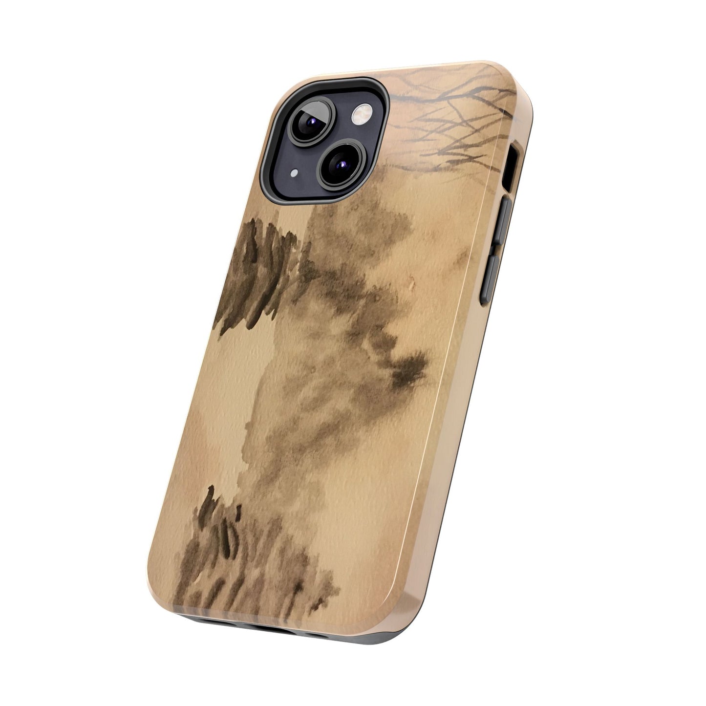 Winter Scene Tough Phone Cases, iPhone & Samsung cases, wireless charging, pine trees, snow, original watercolor artwork, gifts, Christmas