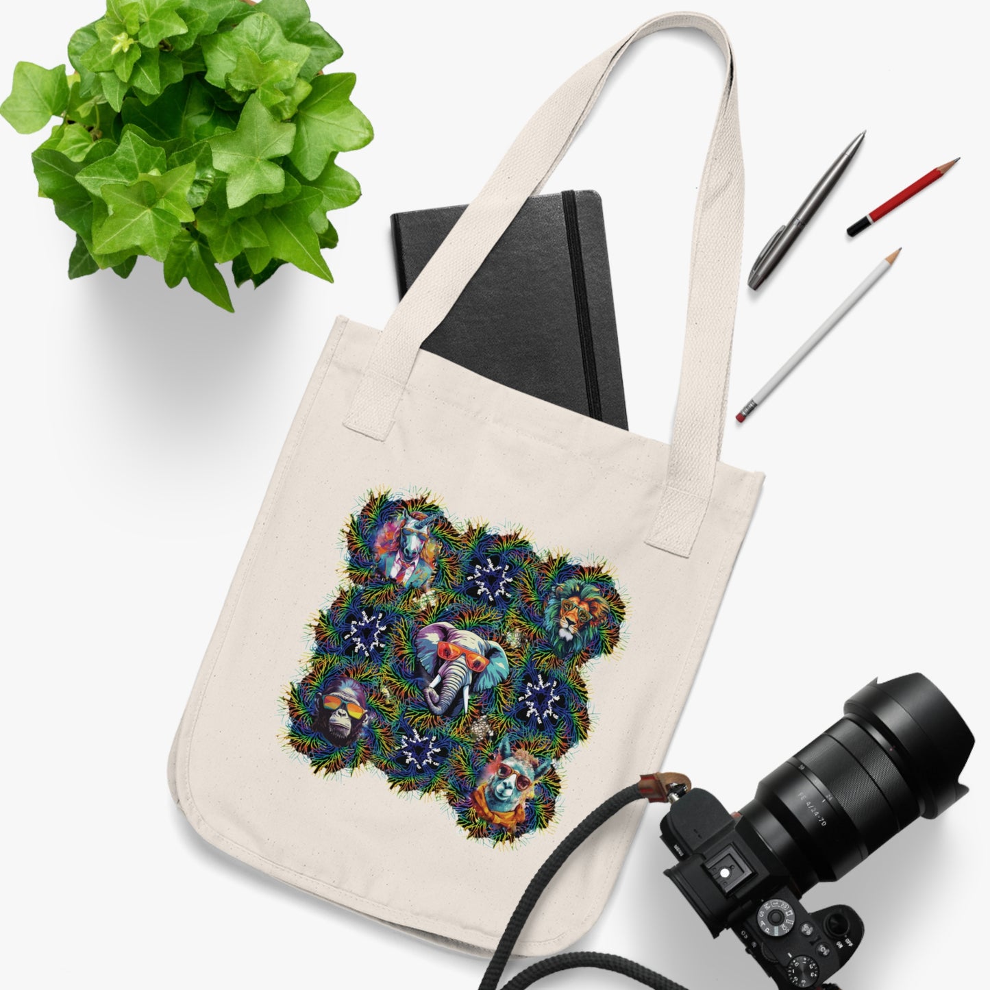 Wild & Cool Creatures Organic Canvas Tote Bag, Gender Neutral, Women, Men, Kids, Gift, Groceries, Shopping, Books, Eco, Birthday, Christmas