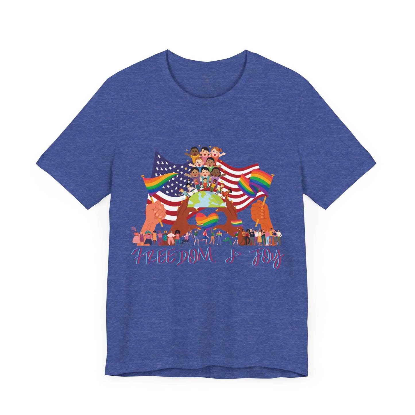 Freedom & Joy Unisex Tee, America, Inclusion, Equality, Love, Pride, Flag, Election, Gift, Comfy, Soft, Casual, Gender Neutral, Short Sleeve
