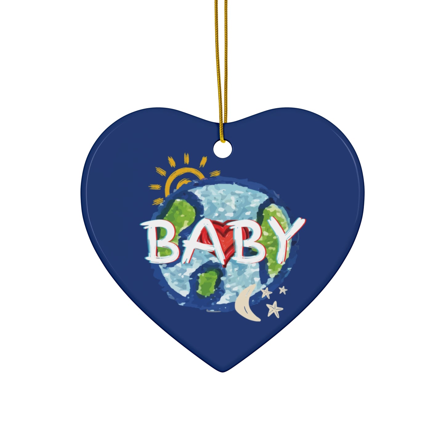 BABY Hanging Ceramic Ornament, Whole World, Sun Moon & Stars, Heart, Circle Snowflake Heart Star, Christmas Tree, Holiday, Birthday, Gifts