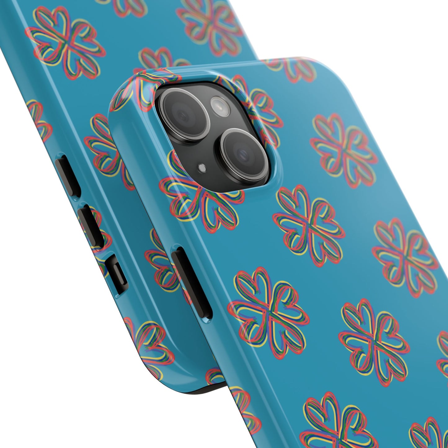 Floral Tough Phone Case, Colorful Turquoise Case, Hard Cover, iPhone Samsung Galaxy Google Pixel, Botanical Print Phone, Wireless Charging