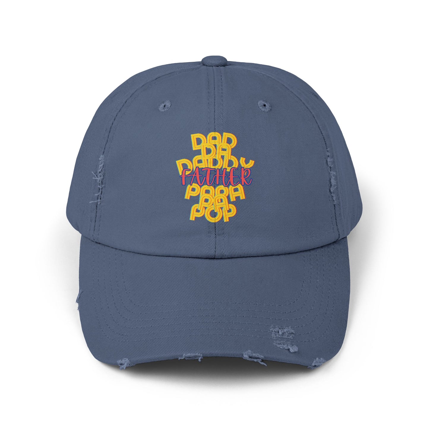 Father Unisex Distressed Cap, Dad Da Daddy Papa Pa Pop, Fathers Day, Gift, Hats, Cotton Twill, Adjustable, Gifts for Men