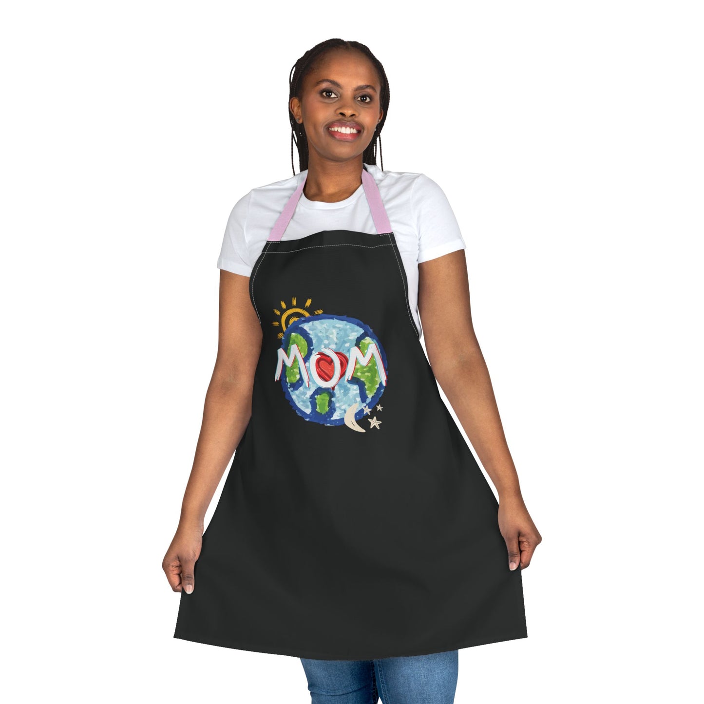 Apron, MOM Chefs Whole World Sun Moon Stars Heart Love Mothers Day Gifts for Women Grilling Cooking BBQ Kitchen
