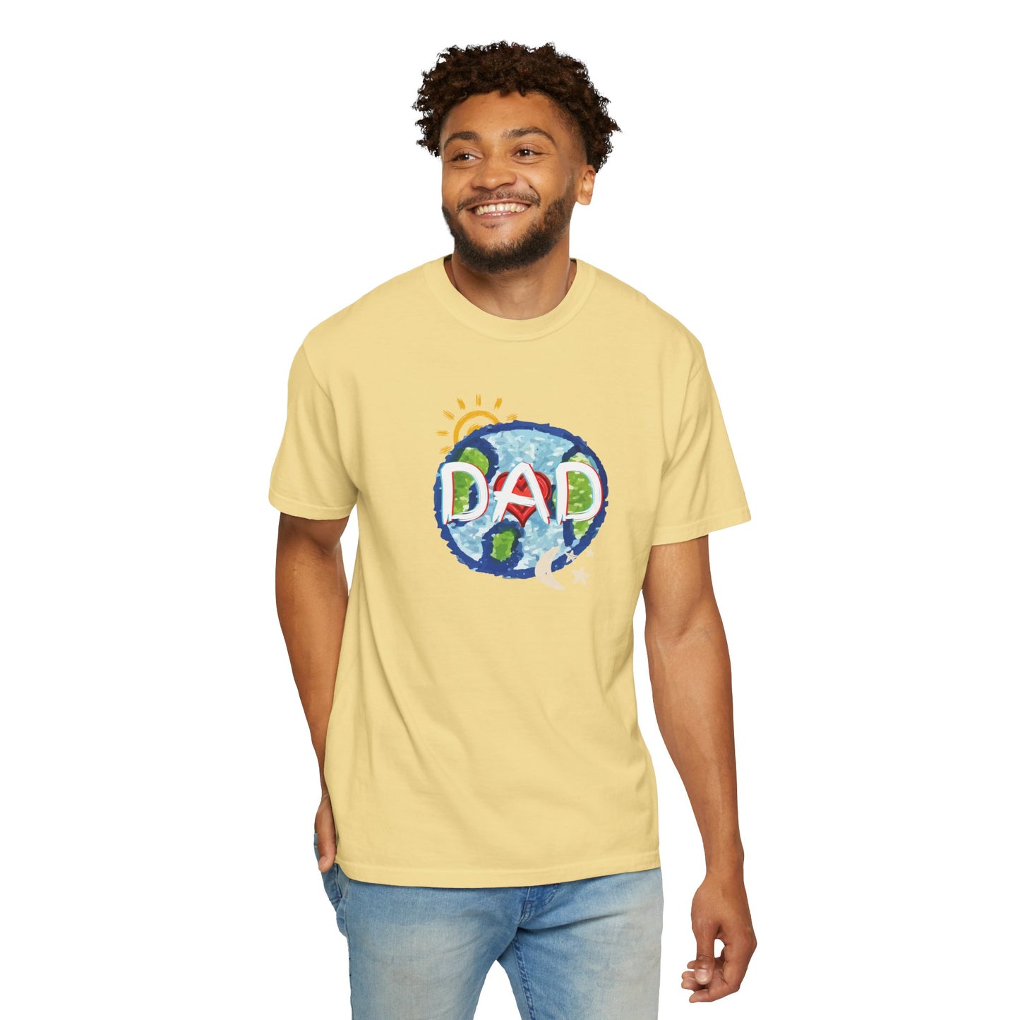 DAD Unisex Garment-Dyed T-shirt - Whole World, Sun, Moon & Stars, Heart - Fathers Day Gift