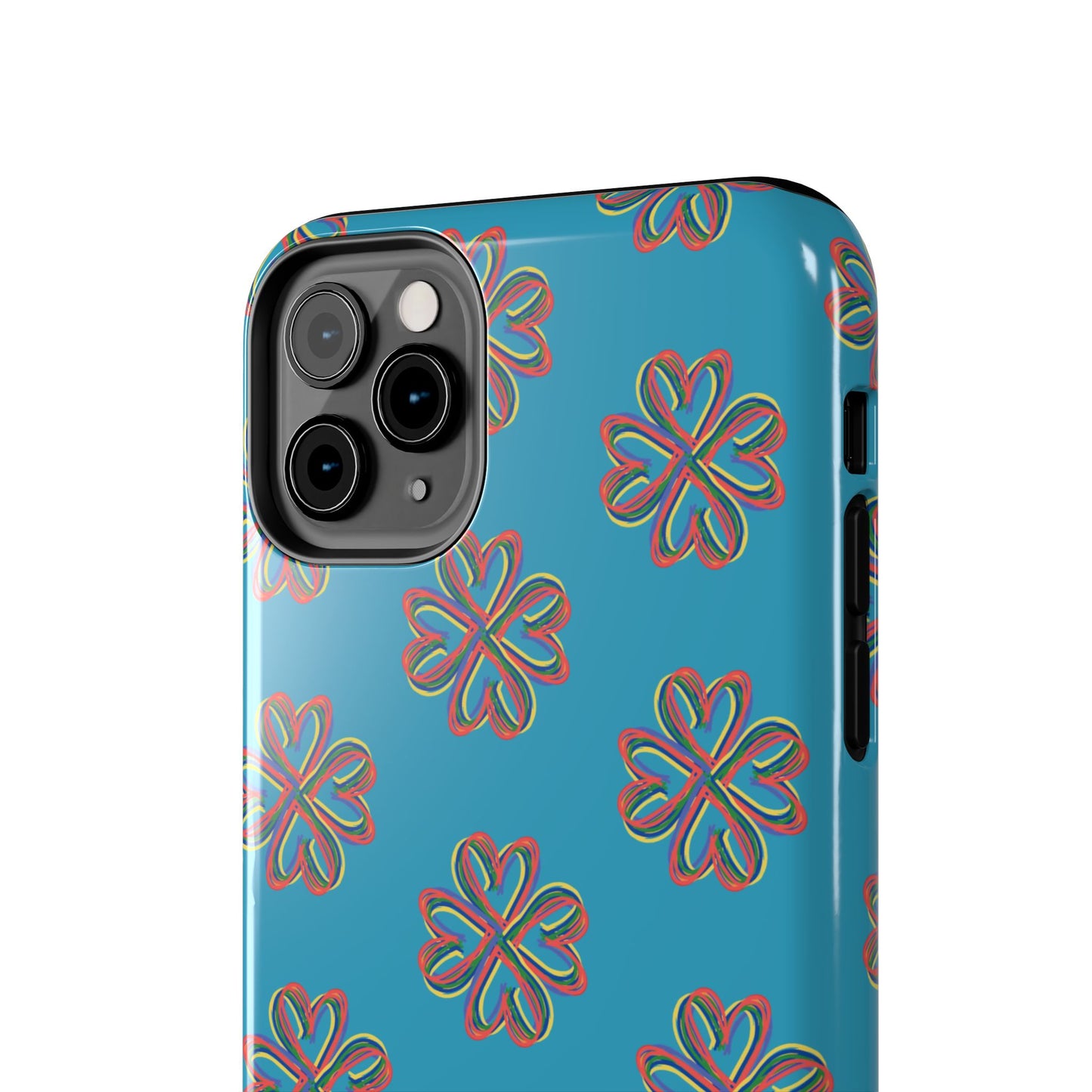 Floral Tough Phone Case, Colorful Turquoise Case, Hard Cover, iPhone Samsung Galaxy Google Pixel, Botanical Print Phone, Wireless Charging