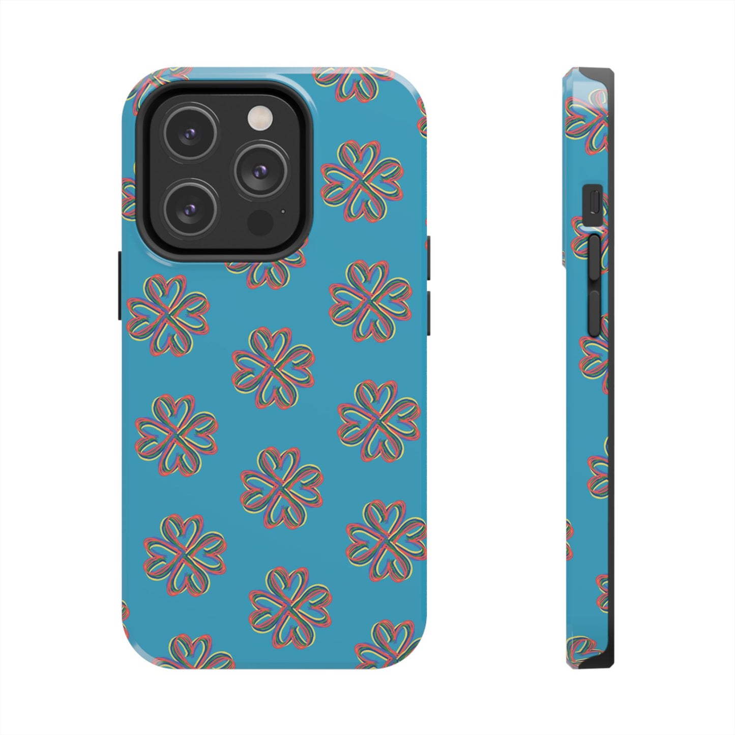 Floral Tough Phone Case, Colorful Turquoise Case, Hard Cover, iPhone Samsung Galaxy Google Pixel, Botanical Print Phone, Wireless Charging