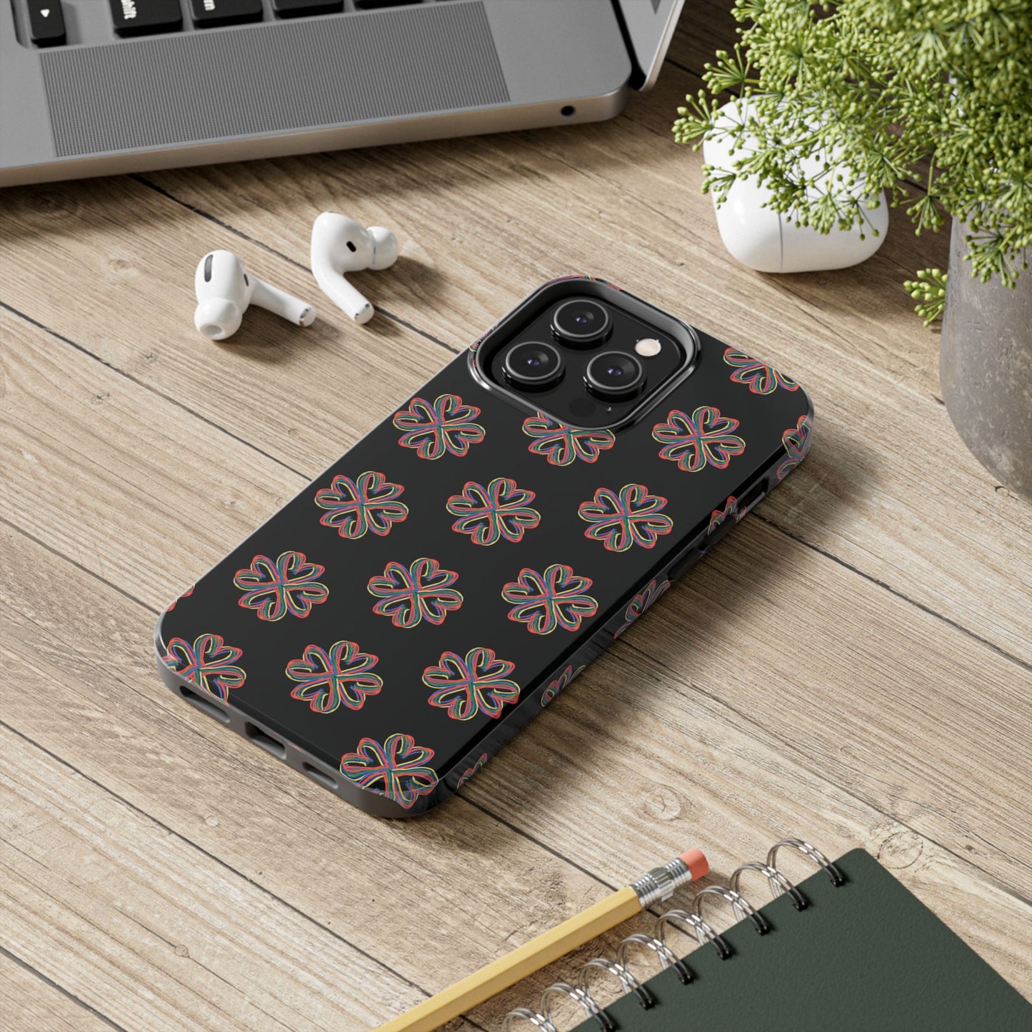 Tough Phone Cases, Floral Phone Cover, Protective Floral Case, Colorful Phone Shell, Black Phone Case, Wireless Charging