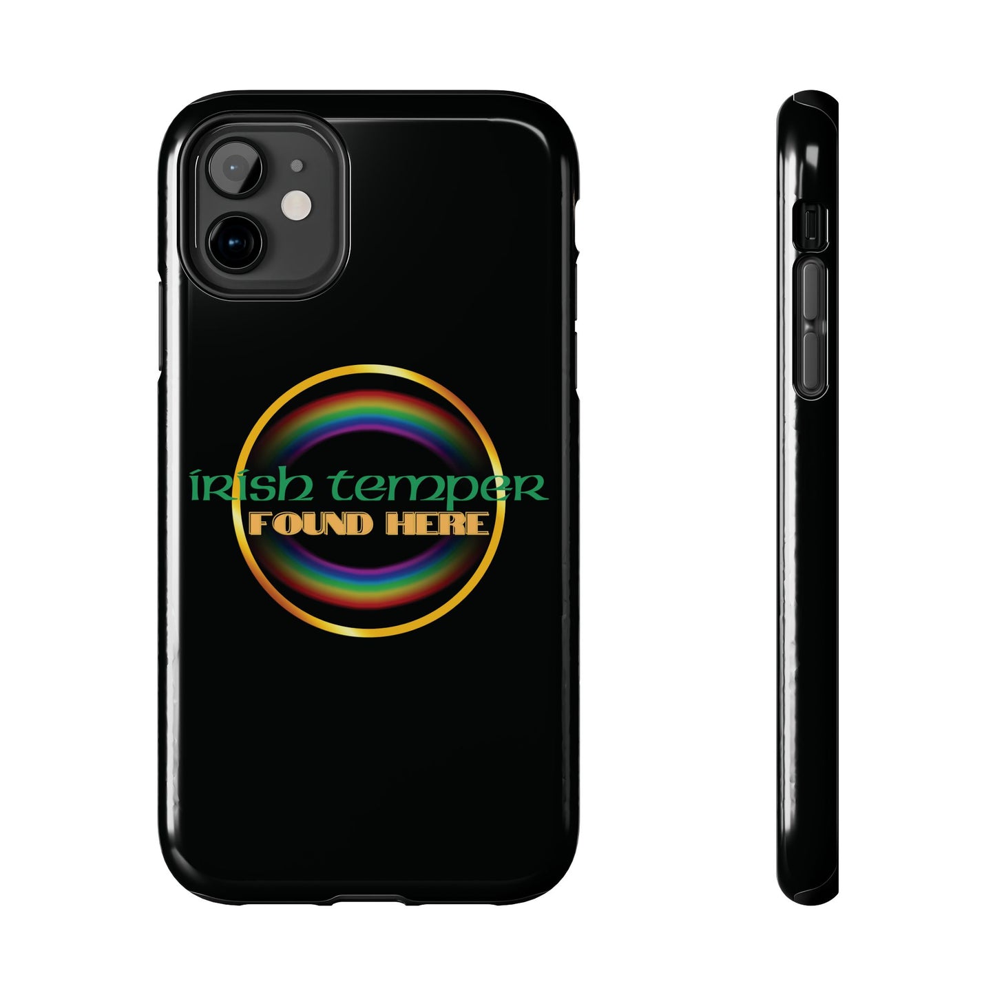 Irish Temper Found Here Black Tough Phone Cases, iPhone & Samsung cases, wireless charging, gifts, St Patricks Day, Birthday, Christmas
