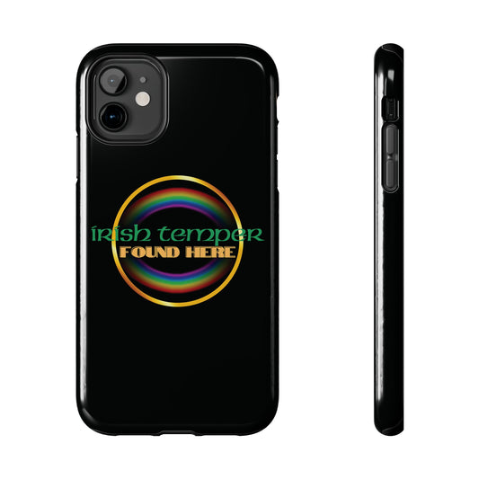 Irish Temper Found Here Black Tough Phone Cases, iPhone & Samsung cases, wireless charging, gifts, St Patricks Day, Birthday, Christmas