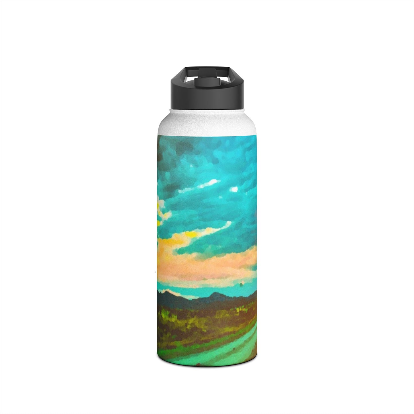 Wyoming Landscape Stainless Steel Water Bottle, Nature, America, Western, Artwork, Mountains, Gift, Sky, Colorful, Clouds, Sunset, Travel