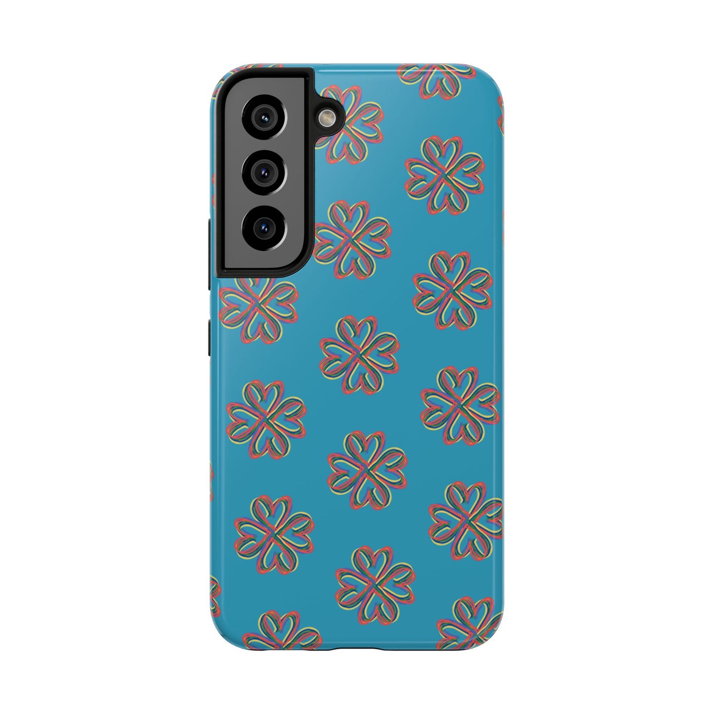 Floral Tough Phone Case, Colorful Turquoise Case, Hard Cover, iPhone Samsung Galaxy Google Pixel, Botanical Print Phone, Wireless Charging