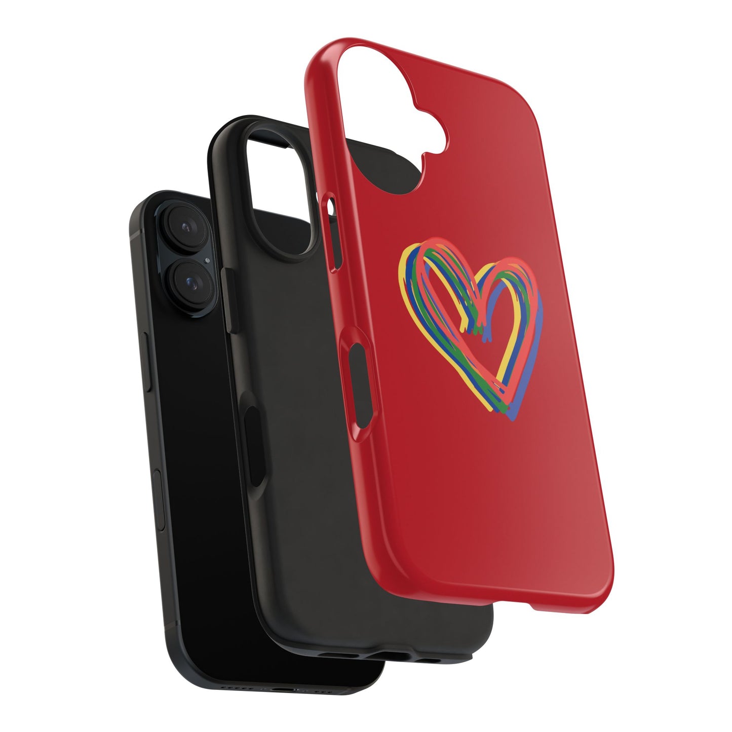 Rainbow Hearts Tough Phone Case, Red Phone Cover, Smartphone Case, Heart Pattern Phone Shell, Phone Hard Case, Colorful, Wireless Charging
