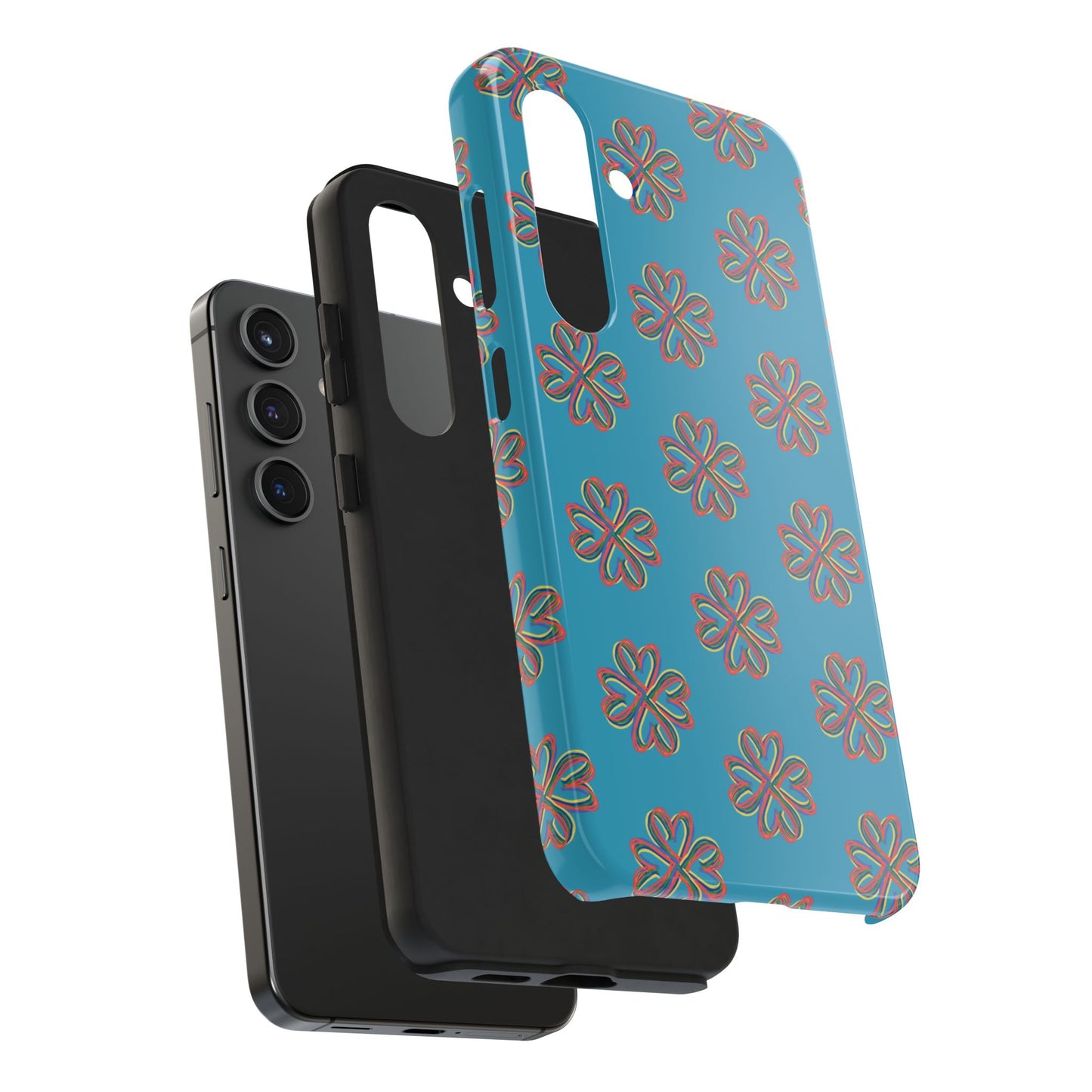 Floral Tough Phone Case, Colorful Turquoise Case, Hard Cover, iPhone Samsung Galaxy Google Pixel, Botanical Print Phone, Wireless Charging