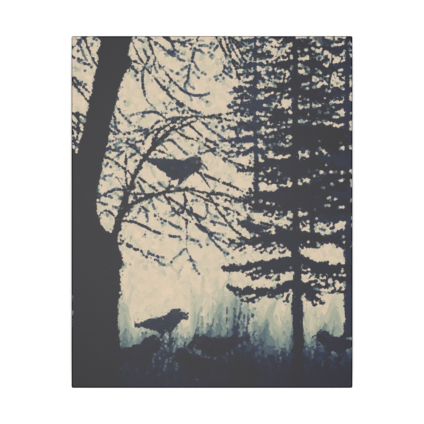 Canvas Wrap Crows in Forest, Dark, Black and White, Original Artwork, Wall Art, Decor, Trees, Birds, Nature, Halloween, Gift, Eco, Matte