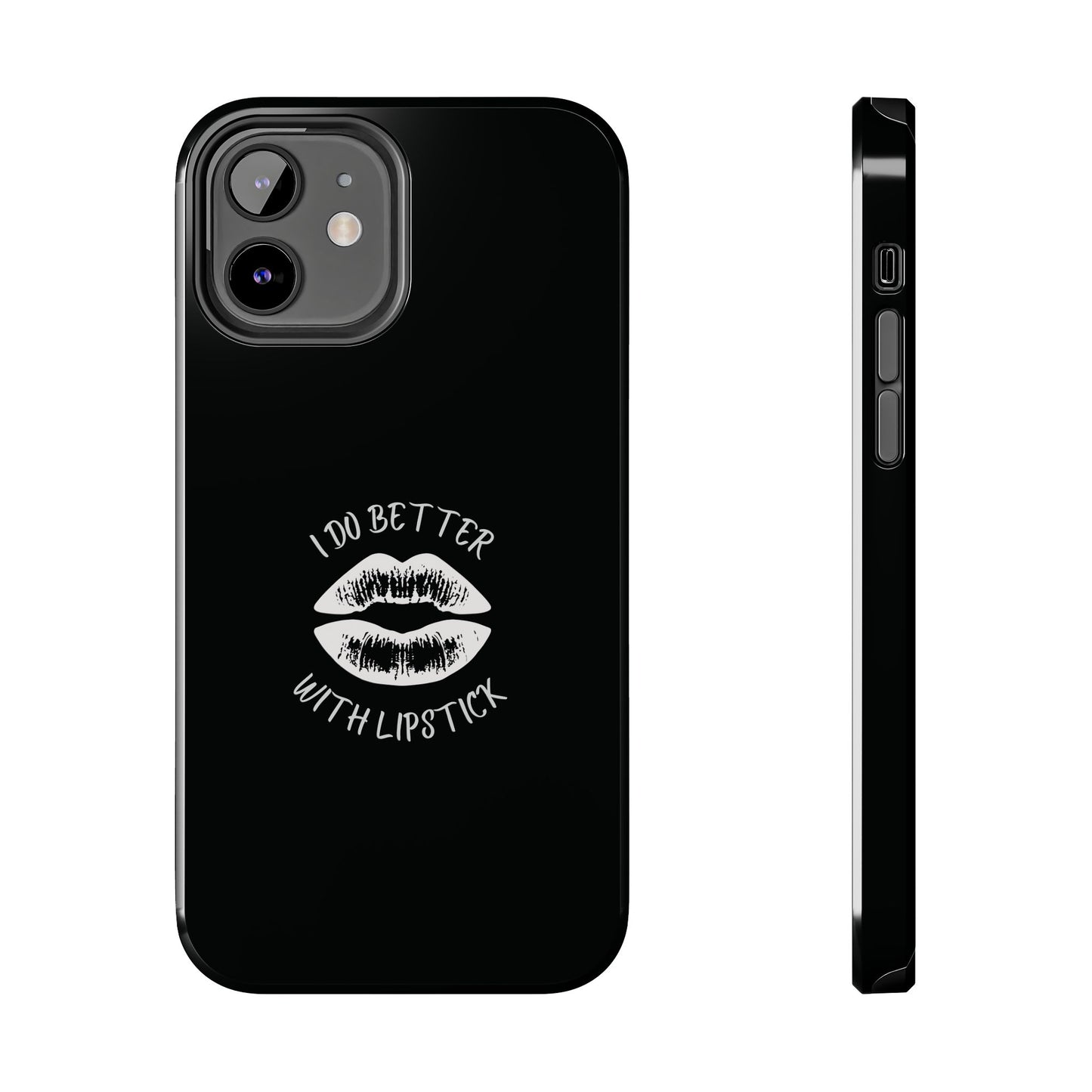 Glamorous Lipstick Tough Phone Cases - Empowered Gifts, Sassy Wireless Charging Cover, Fun Lips Samsung & iPhone Cases, Black Design