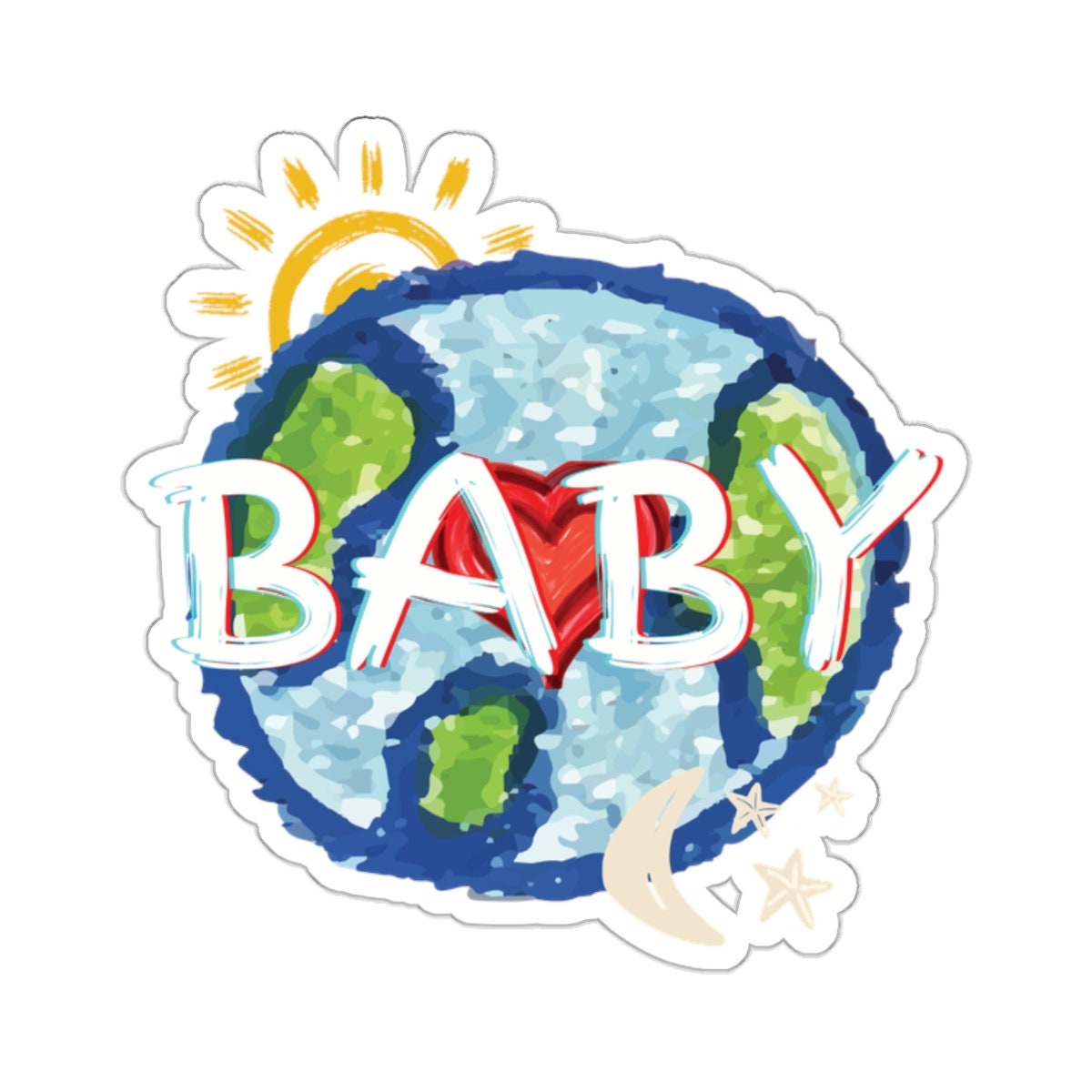 Baby World Sun Moon Stars Heart Sticker, Nursery Decor, Laptop Decal, Planner Sticker, Scrapbooking Supplies, Bullet Journal Accessories