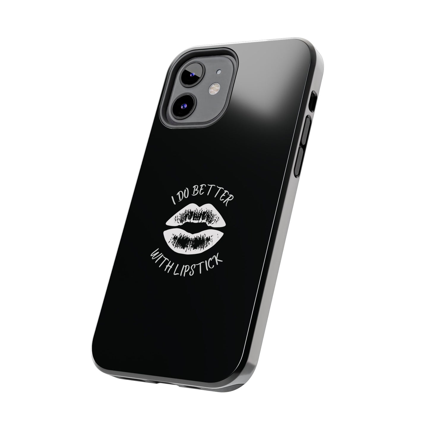 Glamorous Lipstick Tough Phone Cases - Empowered Gifts, Sassy Wireless Charging Cover, Fun Lips Samsung & iPhone Cases, Black Design
