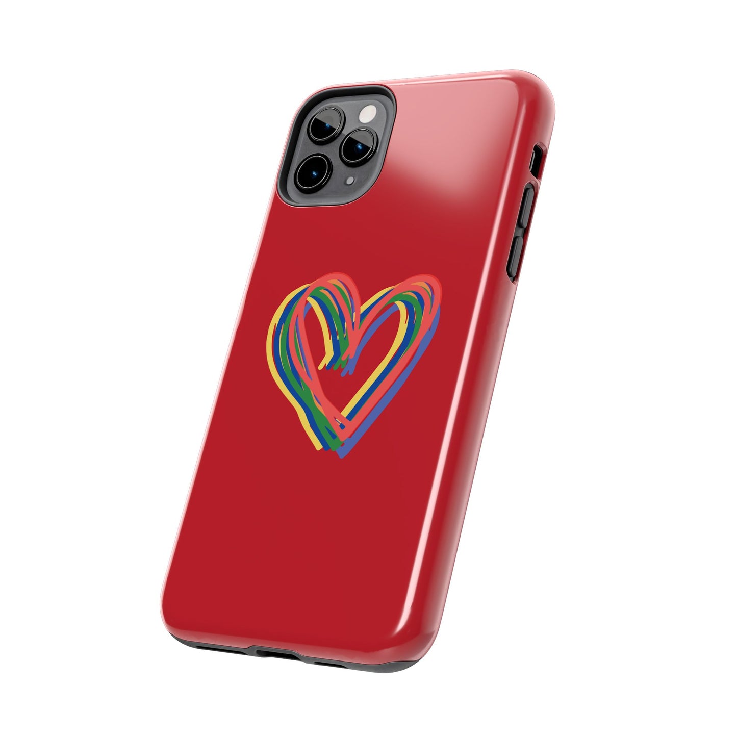 Rainbow Hearts Tough Phone Case, Red Phone Cover, Smartphone Case, Heart Pattern Phone Shell, Phone Hard Case, Colorful, Wireless Charging