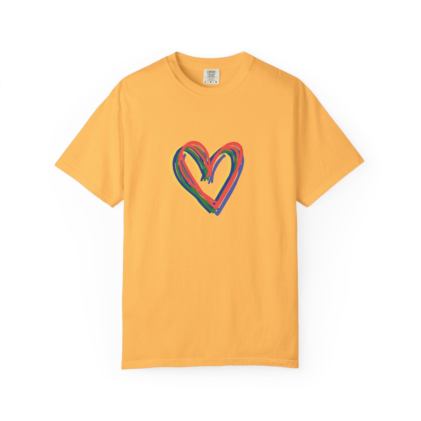 Rainbow Hearts Unisex Garment-Dyed T-shirt, love, Pride, gender neutral, casual, men, women, relaxed, soft, preshrunk cotton, Valentines Day