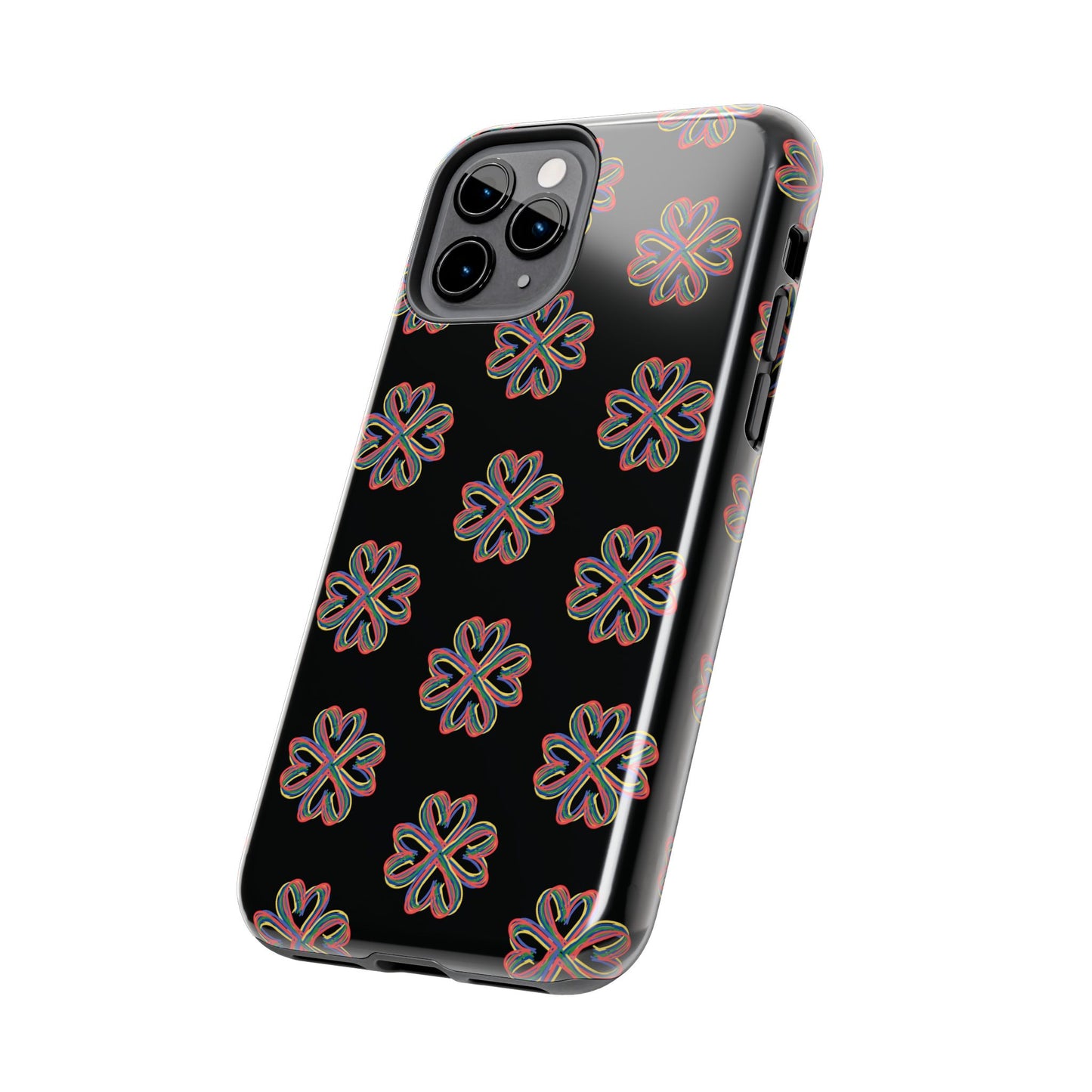 Tough Phone Cases, Floral Phone Cover, Protective Floral Case, Colorful Phone Shell, Black Phone Case, Wireless Charging