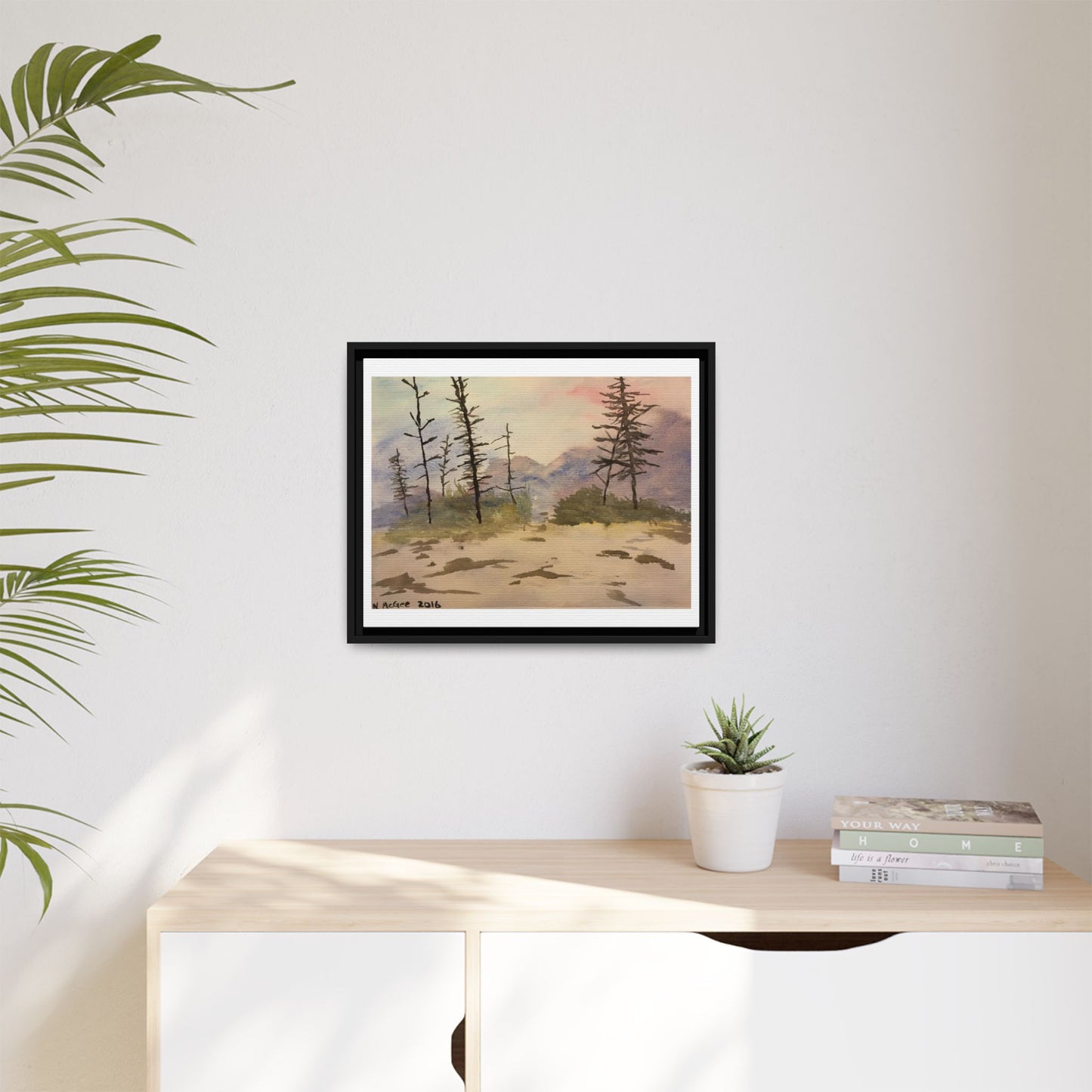 Black Frame Glacier National Park After Fire, Original Watercolor Print, Nature, Trees, Mountains, Forest, Artwork, Wall Art, Canvas, Gift