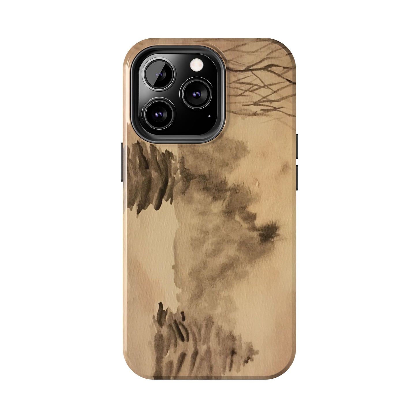 Winter Scene Tough Phone Cases, iPhone & Samsung cases, wireless charging, pine trees, snow, original watercolor artwork, gifts, Christmas