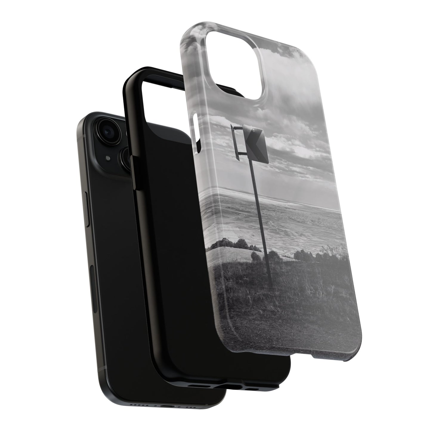 Road Sign Tough Phone Cases, iPhone & Samsung cases, wireless charging, black and white photo, nature, original art, gift birthday Christmas
