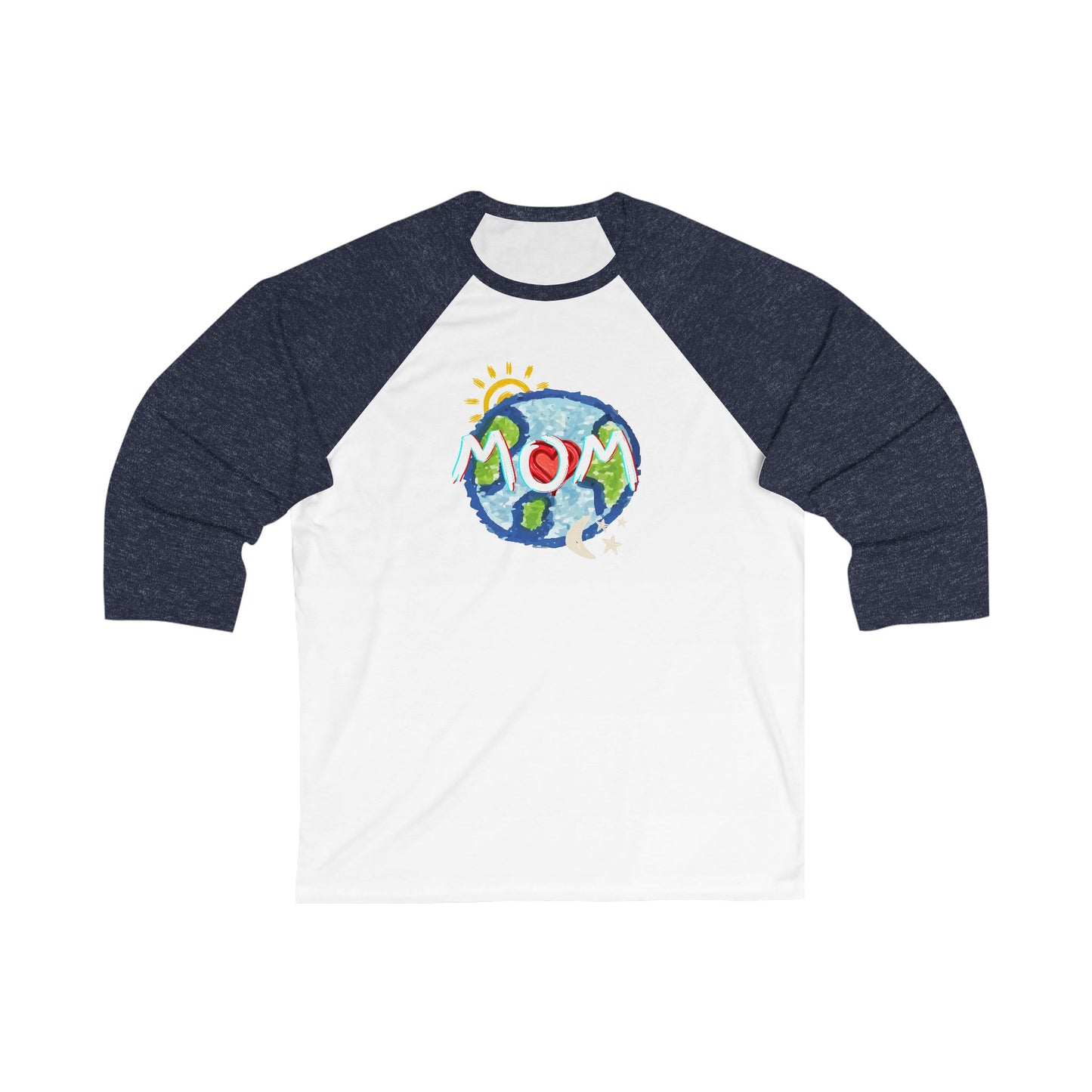 Mom Unisex 3\4 Sleeve Baseball Tee, whole world, sun, moon, stars, family, matching sets, gender neutral, gifts for mom women men friends