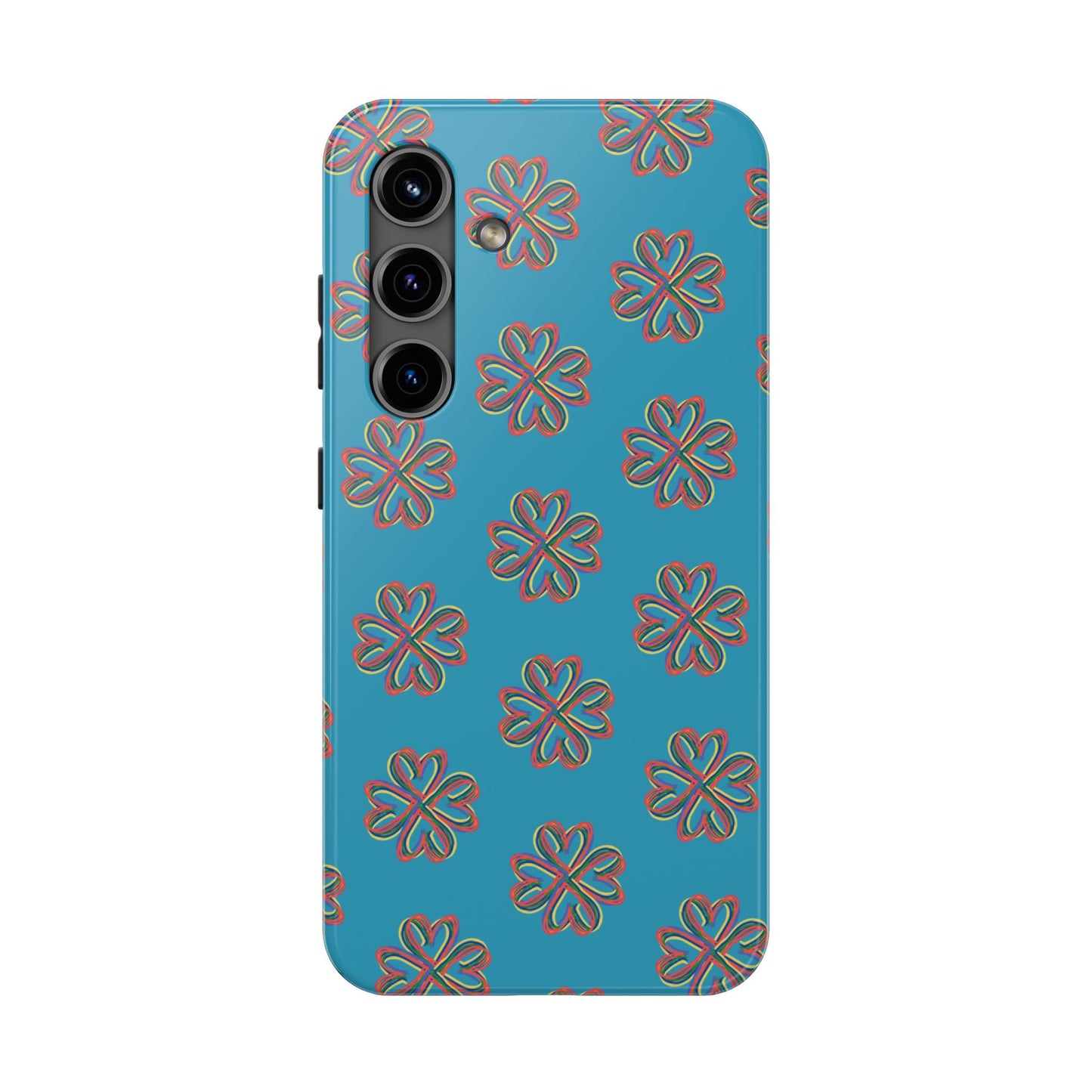 Floral Tough Phone Case, Colorful Turquoise Case, Hard Cover, iPhone Samsung Galaxy Google Pixel, Botanical Print Phone, Wireless Charging