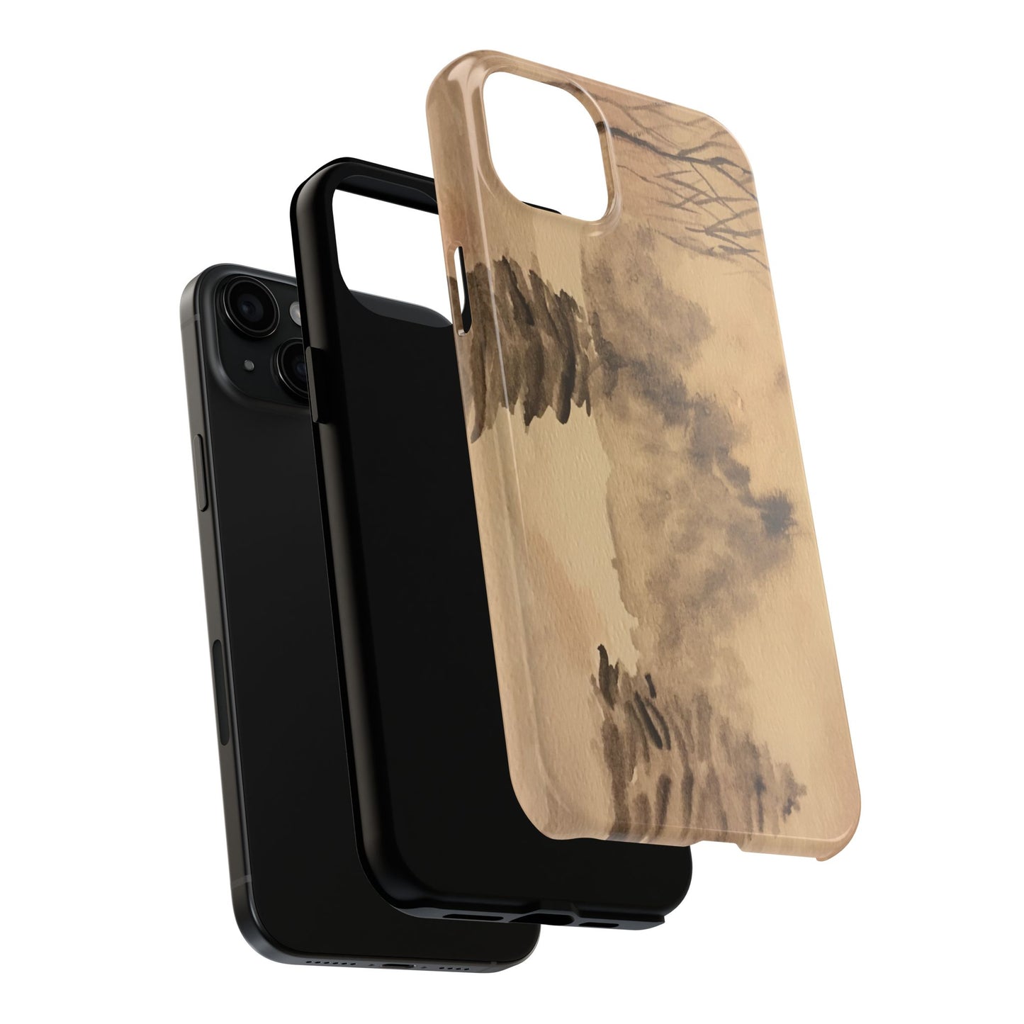 Winter Scene Tough Phone Cases, iPhone & Samsung cases, wireless charging, pine trees, snow, original watercolor artwork, gifts, Christmas
