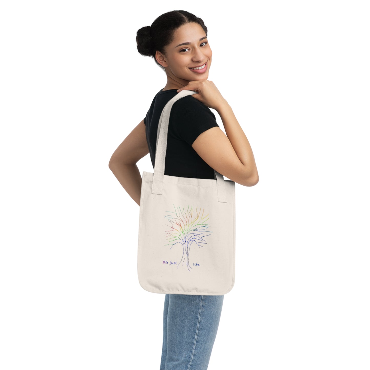 Its Just Life Rainbow Tree Organic Canvas Tote Bag, Groceries, Shopping, Eco Friendly, Gift Bags, 100% Organic Cotton, Beige, Black, Navy