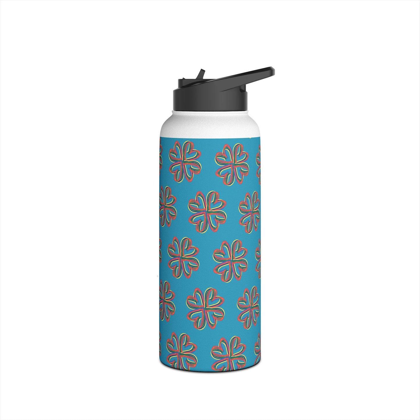 Turquoise Colorful Floral Stainless Steel Water Bottle, Gender Neutral, Gift, Exercise, Run, Workout, Eco BPA-free, Gift Birthday Christmas