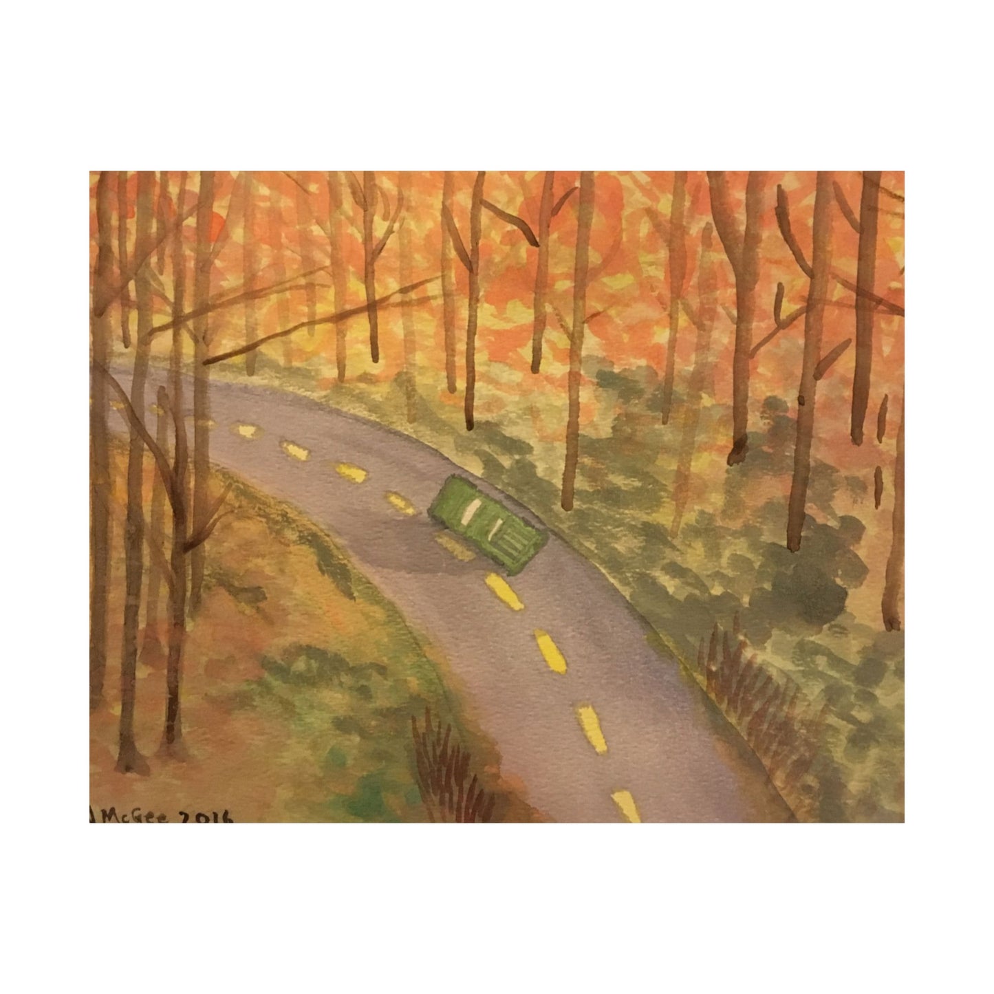 Autumn Drive in the Country, Original Watercolor Print, Premium Matte Poster, Fall Leaves, Nature, Trees, Forest, Artwork, Wall Art, Gift