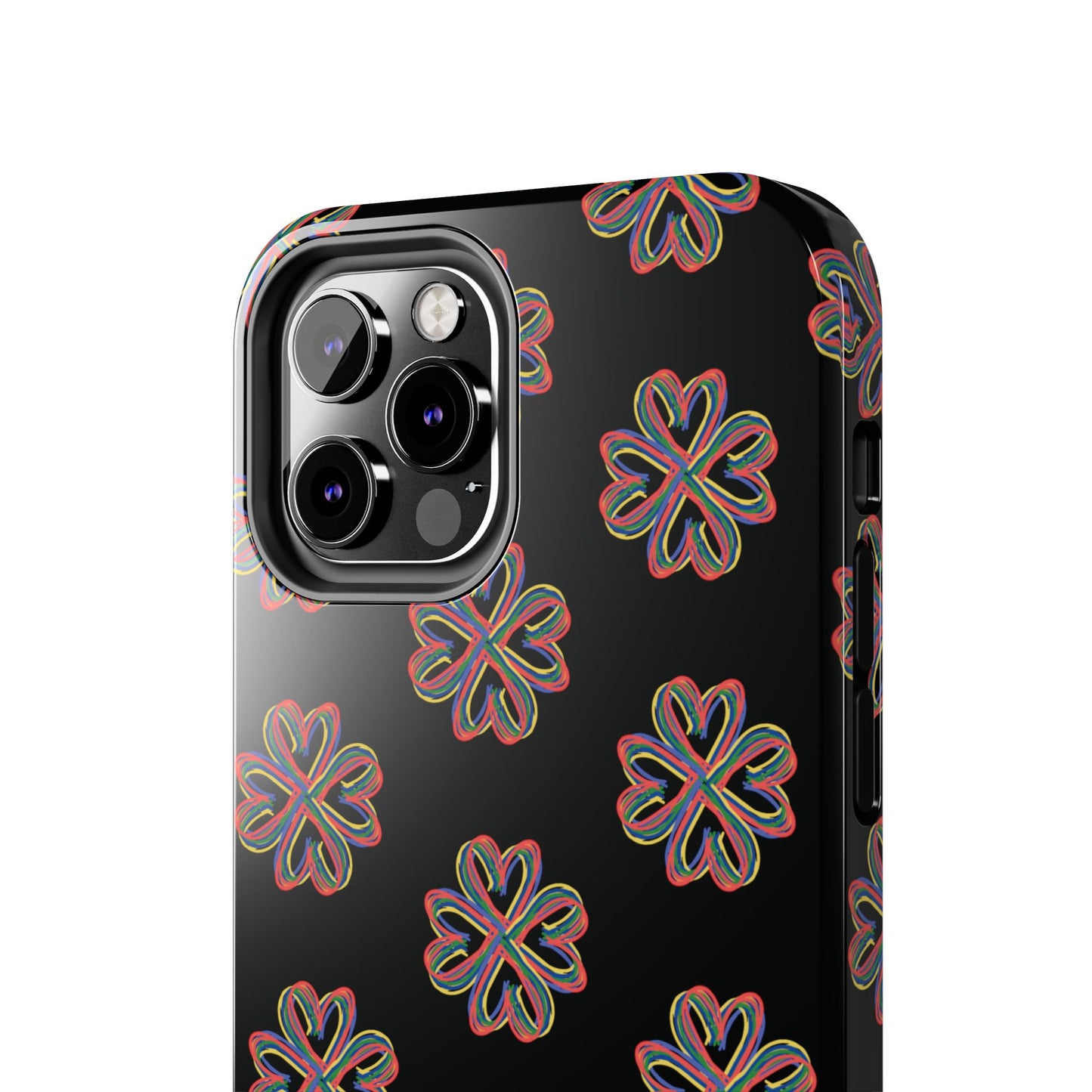 Tough Phone Cases, Floral Phone Cover, Protective Floral Case, Colorful Phone Shell, Black Phone Case, Wireless Charging