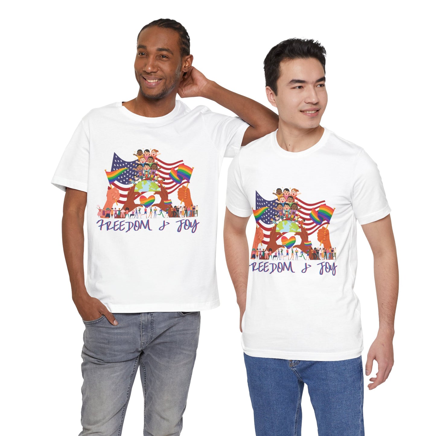 Freedom & Joy Unisex Tee, America, Inclusion, Equality, Love, Pride, Flag, Election, Gift, Comfy, Soft, Casual, Gender Neutral, Short Sleeve