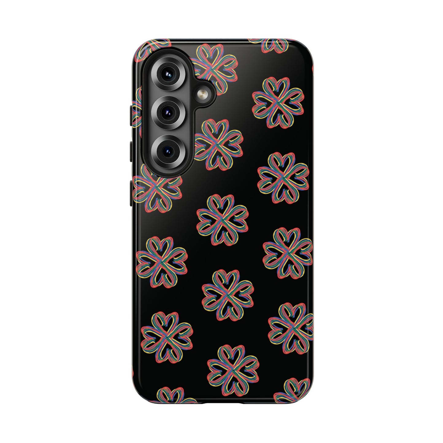 Tough Phone Cases, Floral Phone Cover, Protective Floral Case, Colorful Phone Shell, Black Phone Case, Wireless Charging