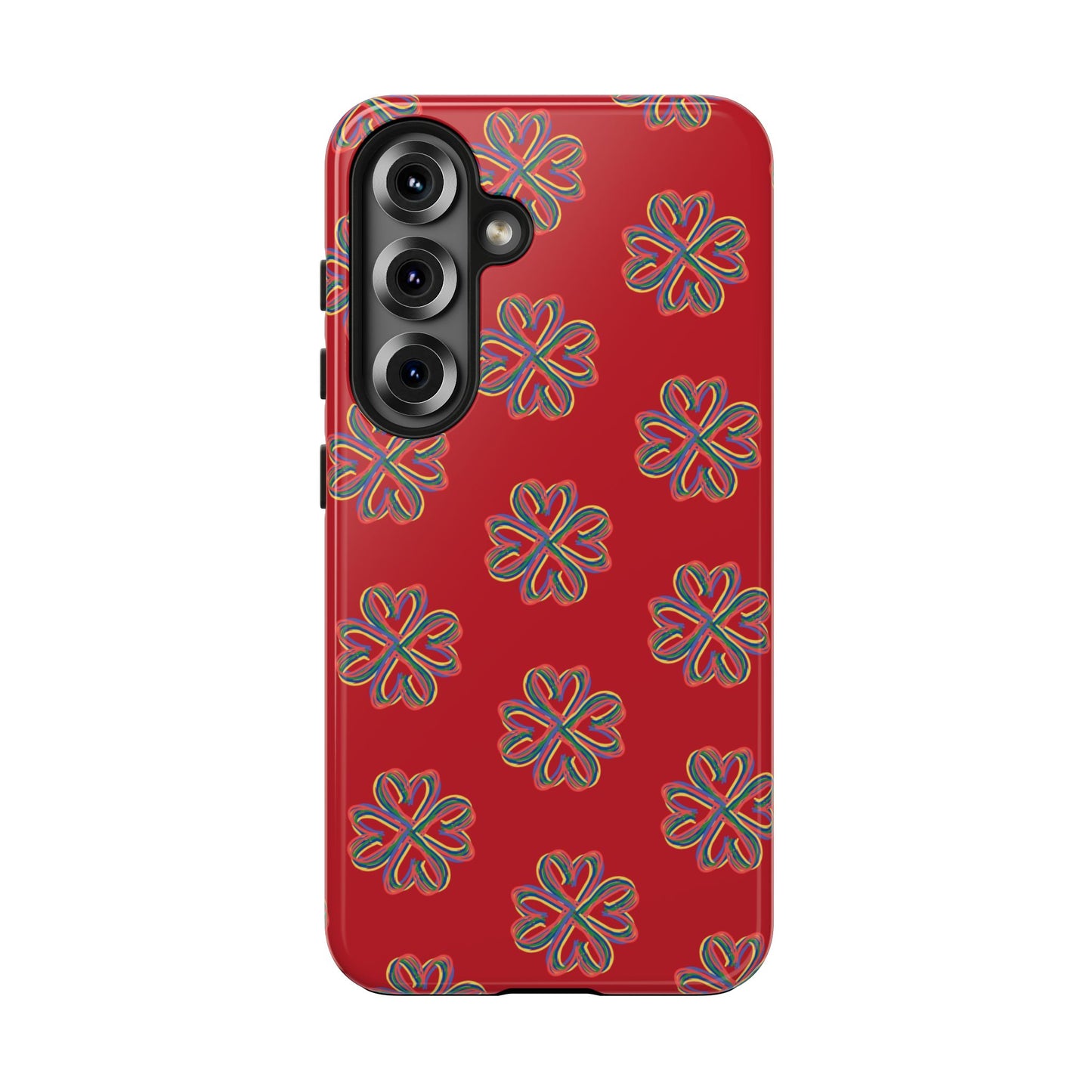 Floral Tough Phone Case, Red Phone Cover, Protective Tech Accessory, Botanical Phone Shell, Gift for Gardeners, Colorful, Wireless Charging